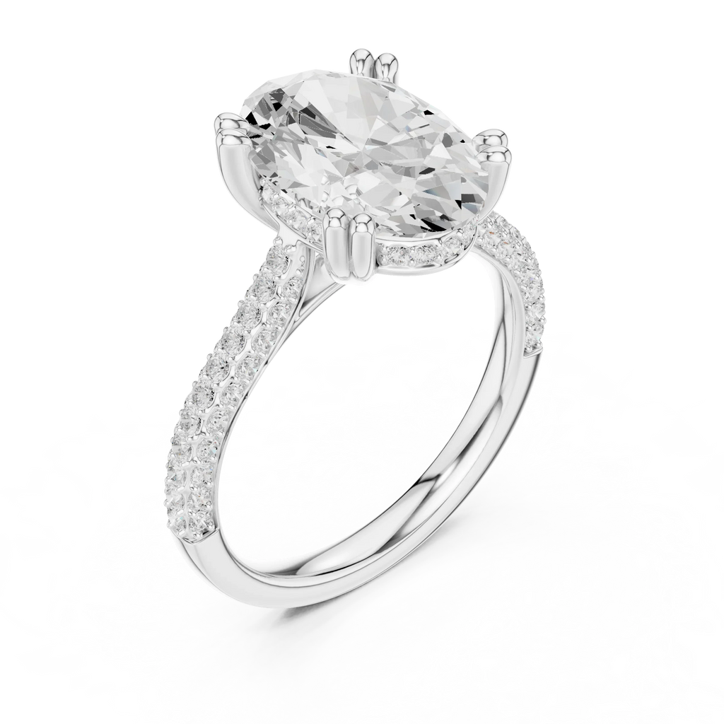 4.62 CTW Oval Cut Lab Grown Diamond Multi-Row Pave Hidden Halo Wedding Ring
