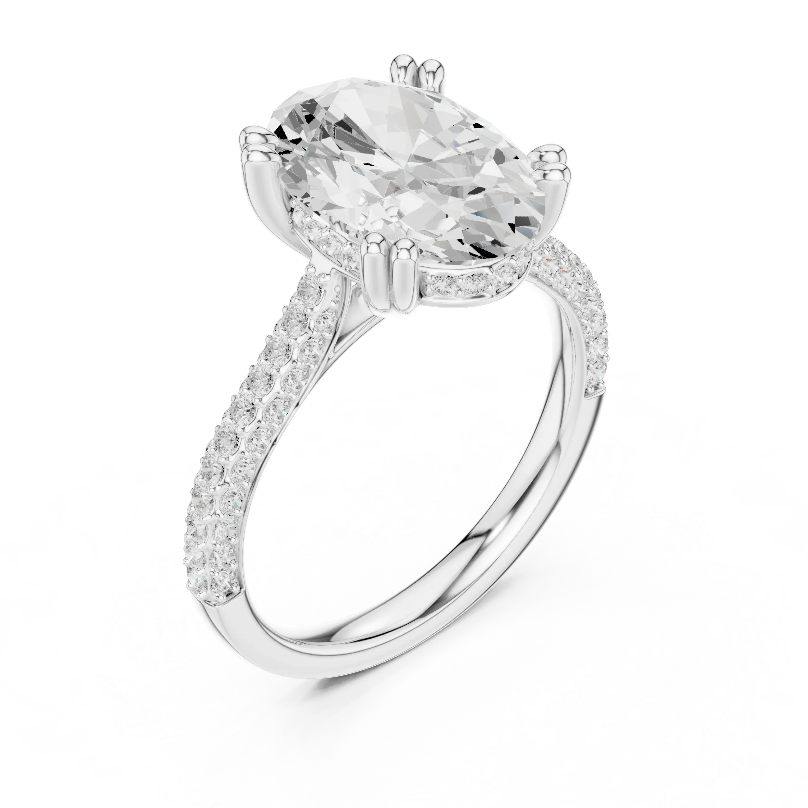 4.62 CTW Oval Cut Lab Grown Diamond Multi-Row Pave Hidden Halo Wedding Ring