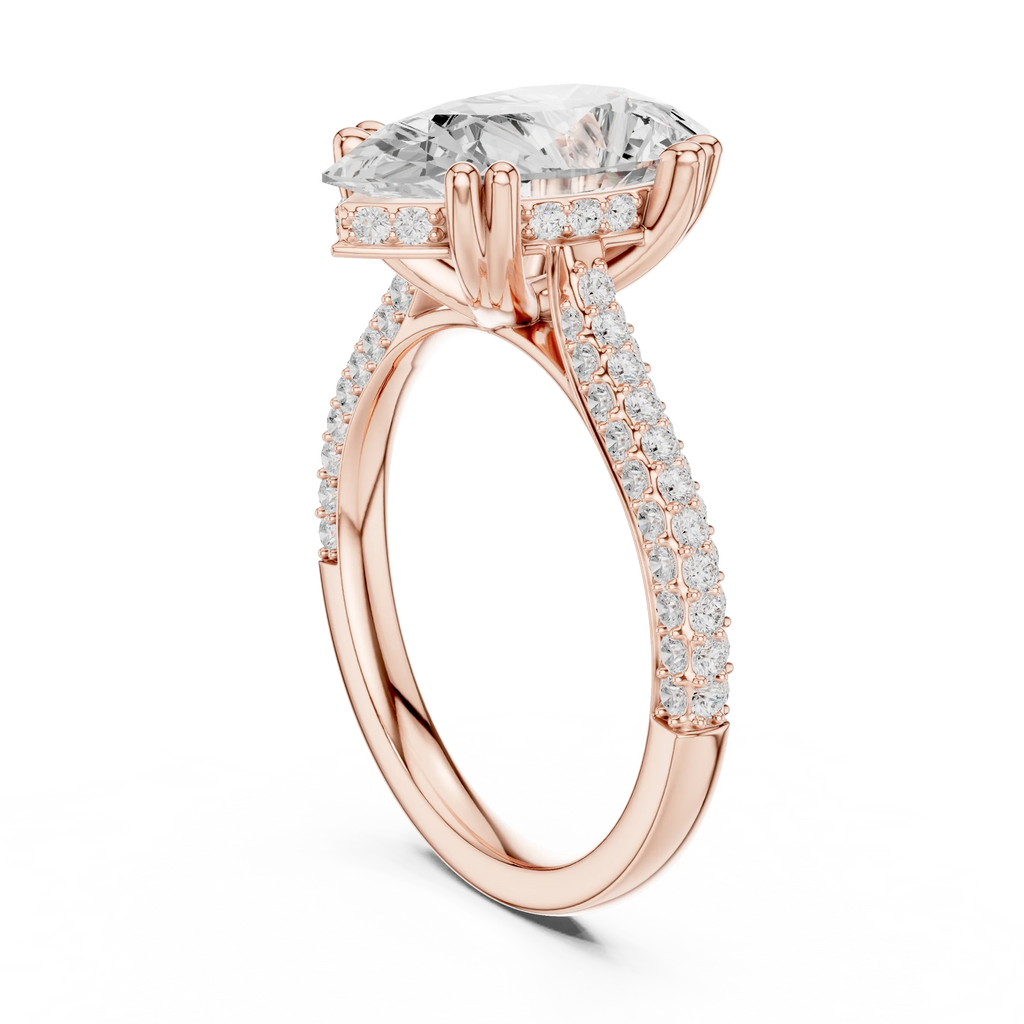 4.62 CTW Pear Cut Lab Grown Diamond Multi-Row Pave Hidden Halo Wedding Ring