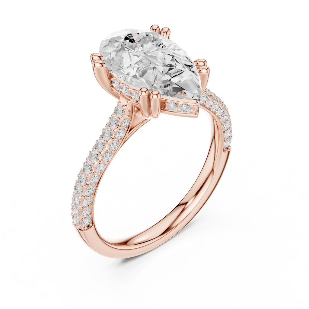 4.62 CTW Pear Cut Lab Grown Diamond Multi-Row Pave Hidden Halo Wedding Ring