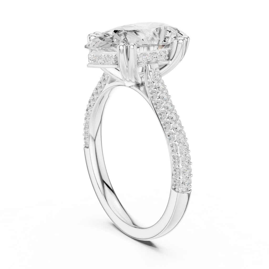 4.62 CTW Pear Cut Lab Grown Diamond Multi-Row Pave Hidden Halo Wedding Ring