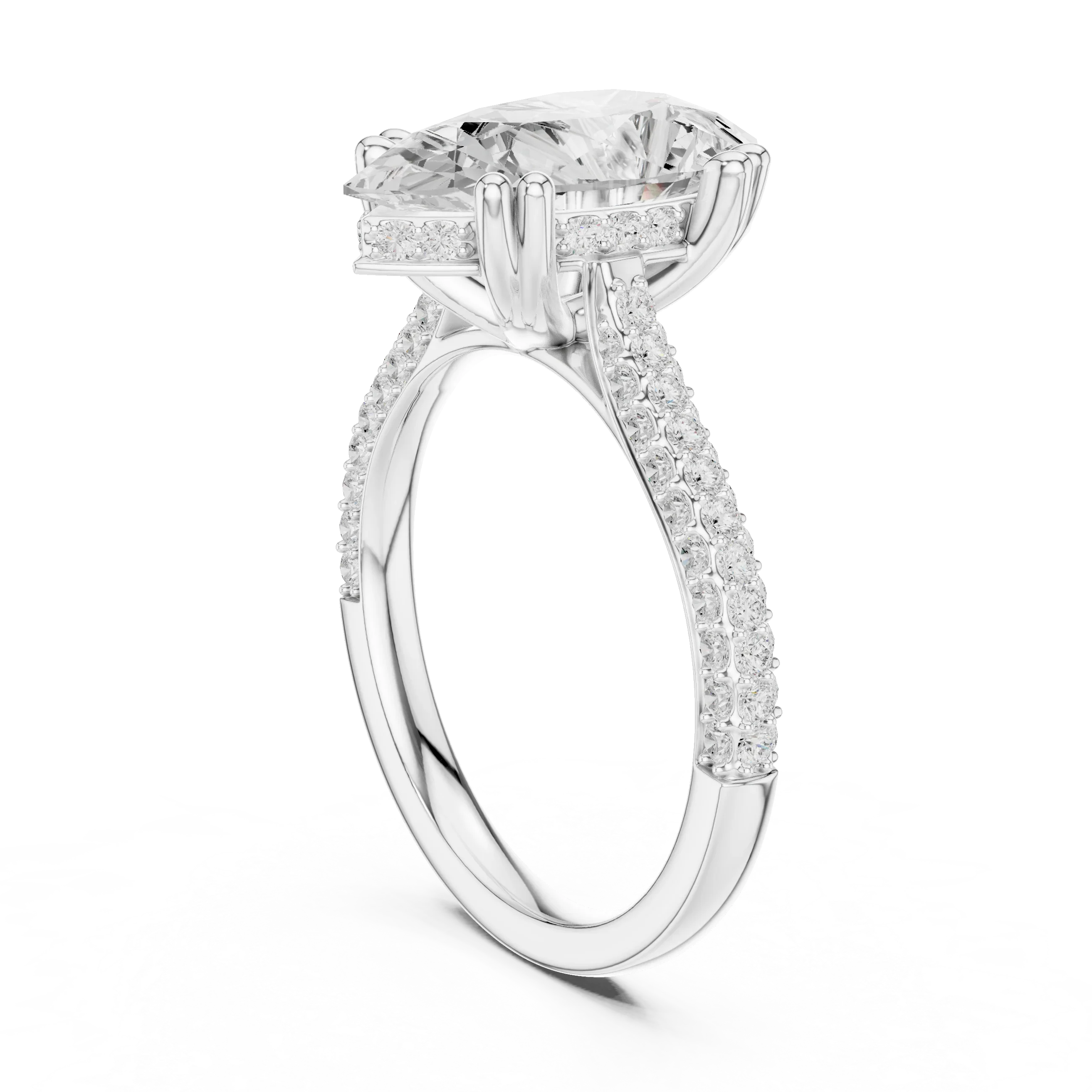 4.62 CTW Pear Cut Lab Grown Diamond Multi-Row Pave Hidden Halo Wedding Ring