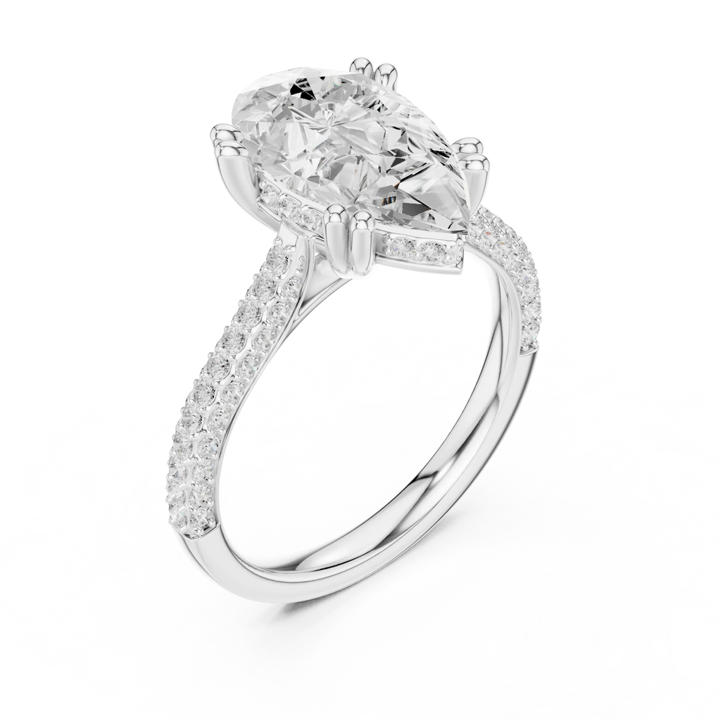 4.62 CTW Pear Cut Lab Grown Diamond Multi-Row Pave Hidden Halo Wedding Ring