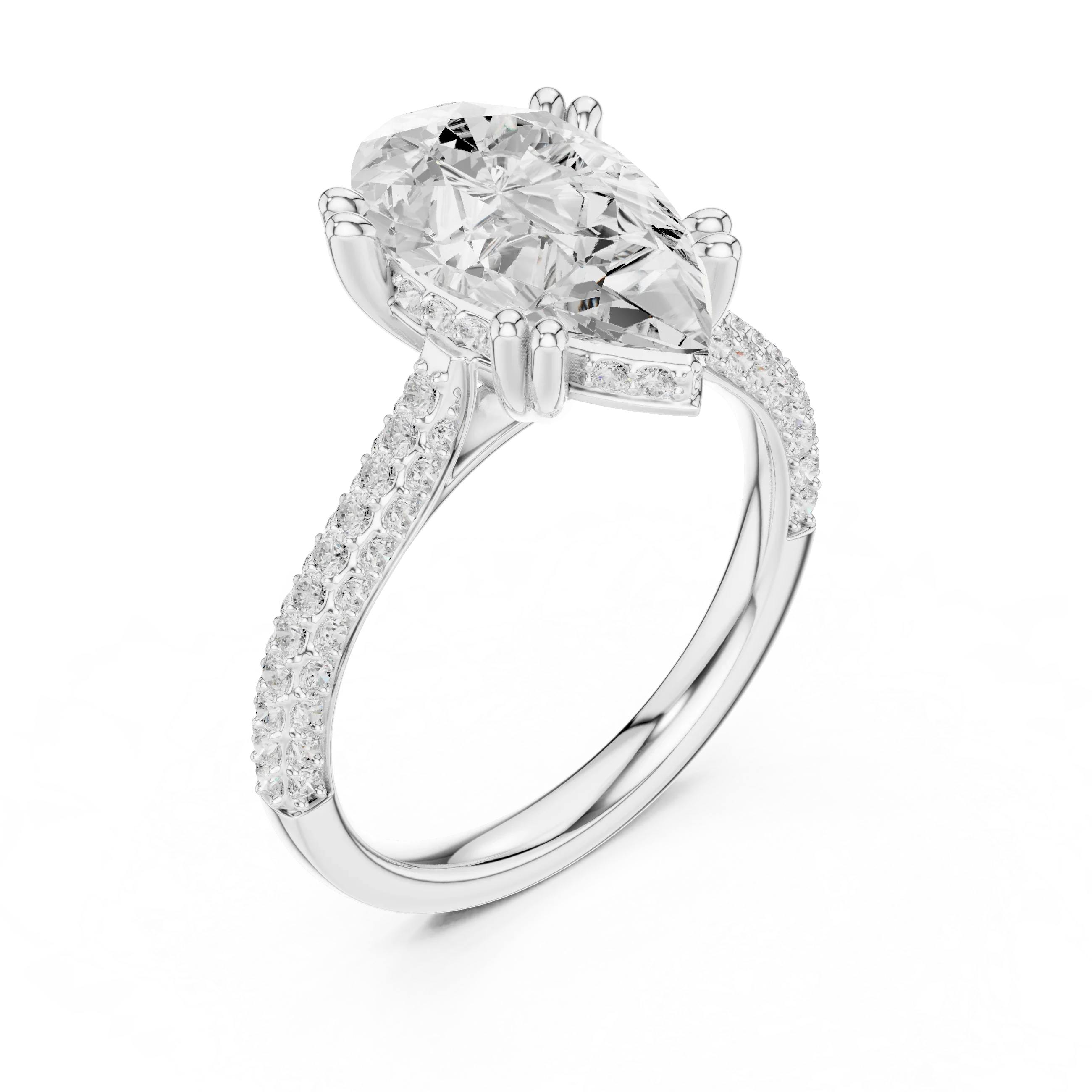 4.62 CTW Pear Cut Lab Grown Diamond Multi-Row Pave Hidden Halo Wedding Ring