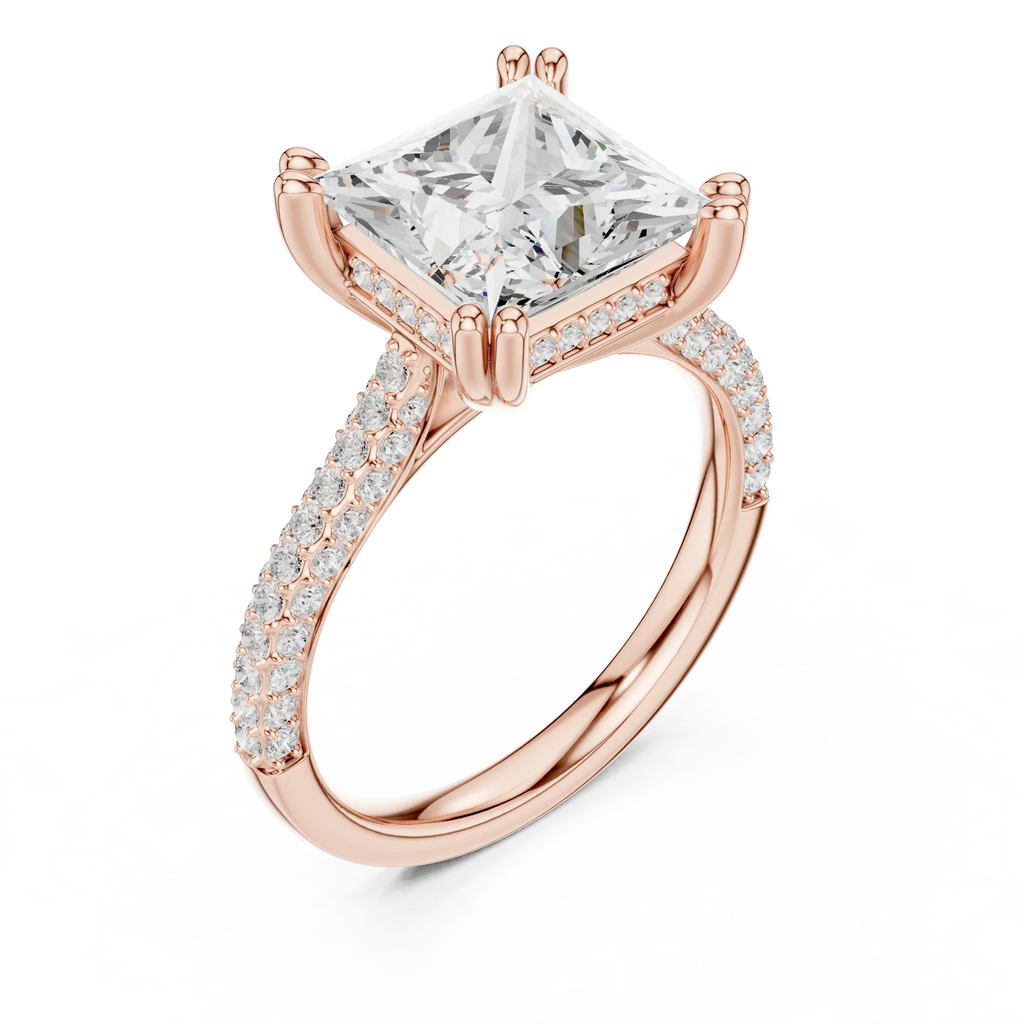 4.62 CTW Princess Cut Lab Grown Diamond Multi-Row Pave Hidden Halo Wedding Ring