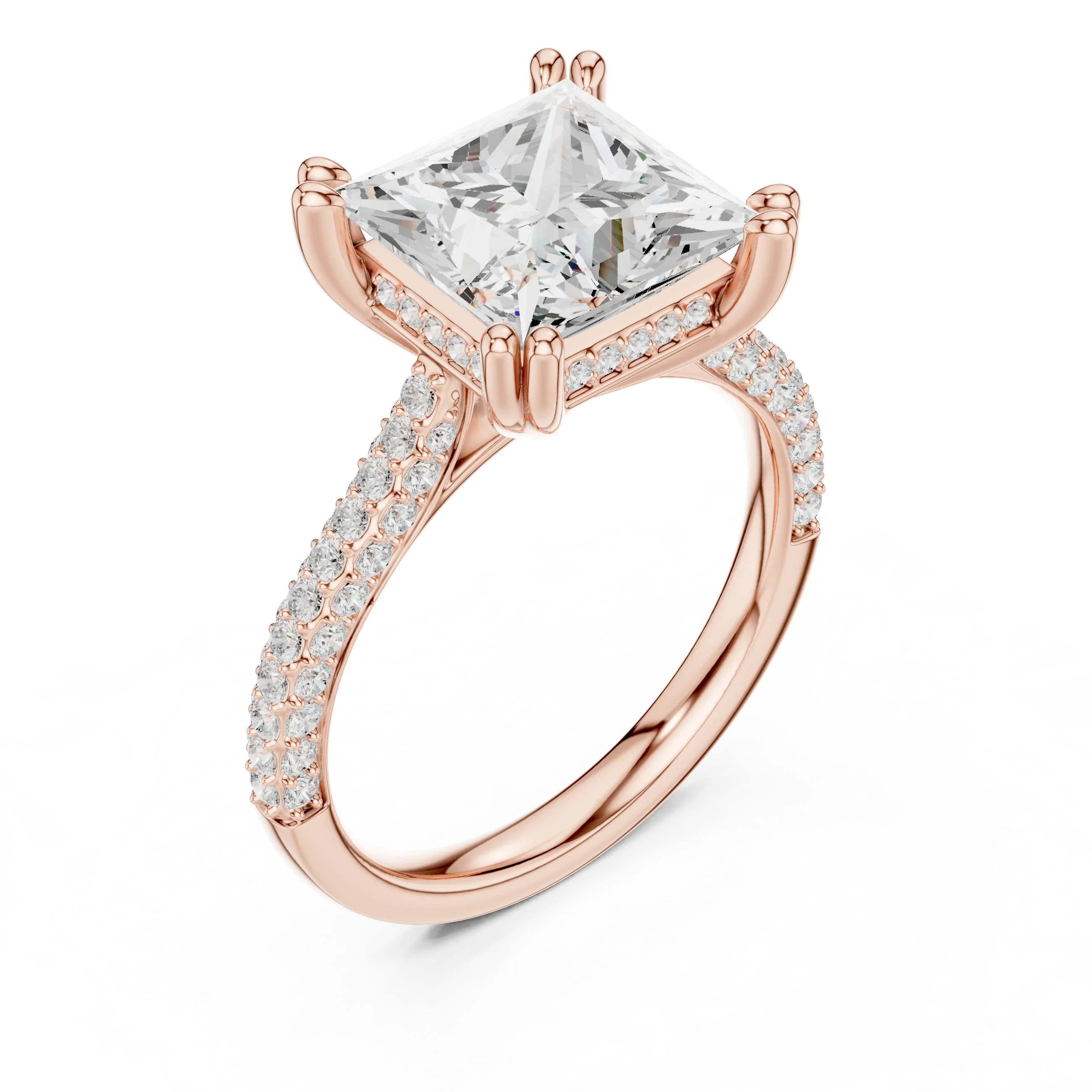 4.62 CTW Princess Cut Lab Grown Diamond Multi-Row Pave Hidden Halo Wedding Ring