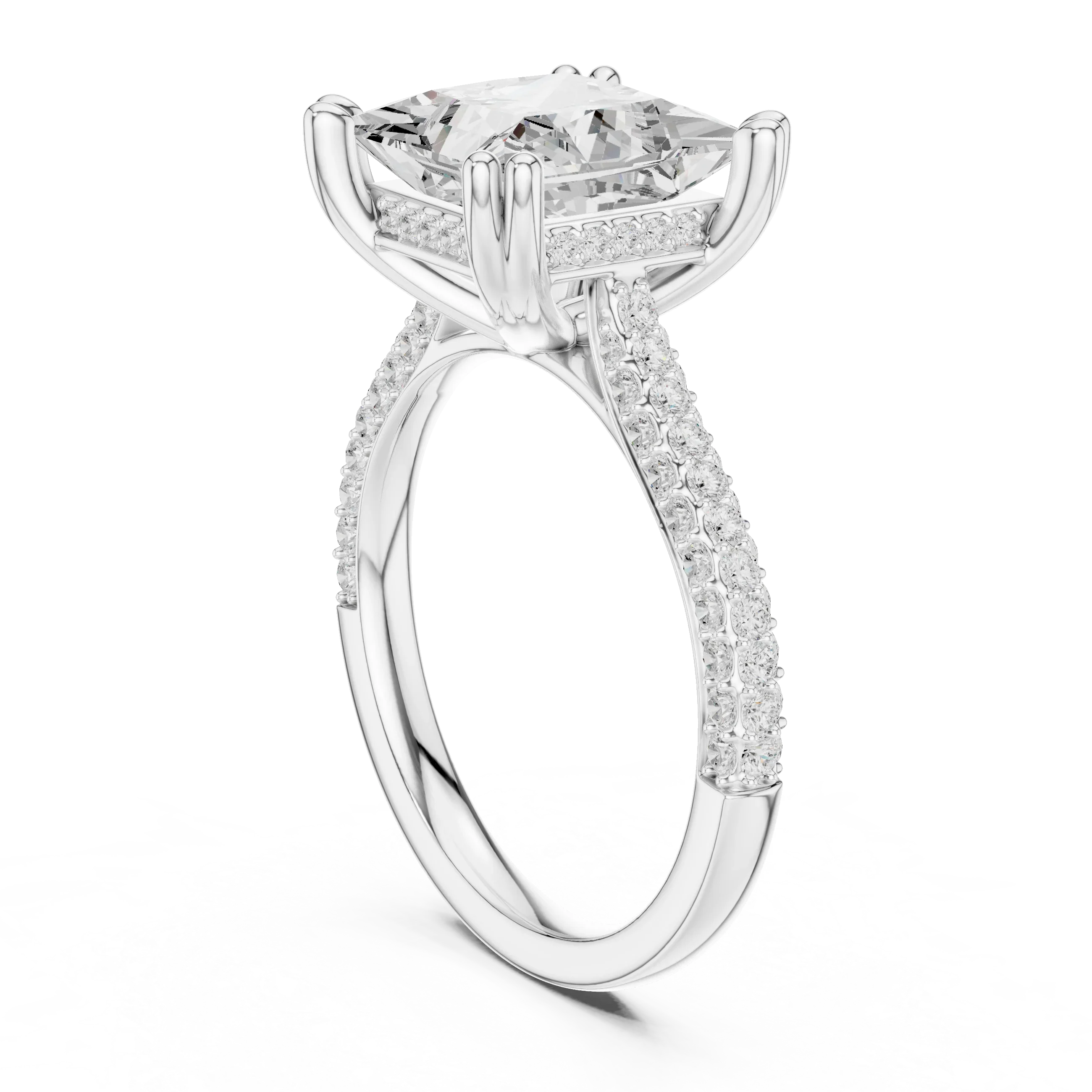 4.62 CTW Princess Cut Lab Grown Diamond Multi-Row Pave Hidden Halo Wedding Ring