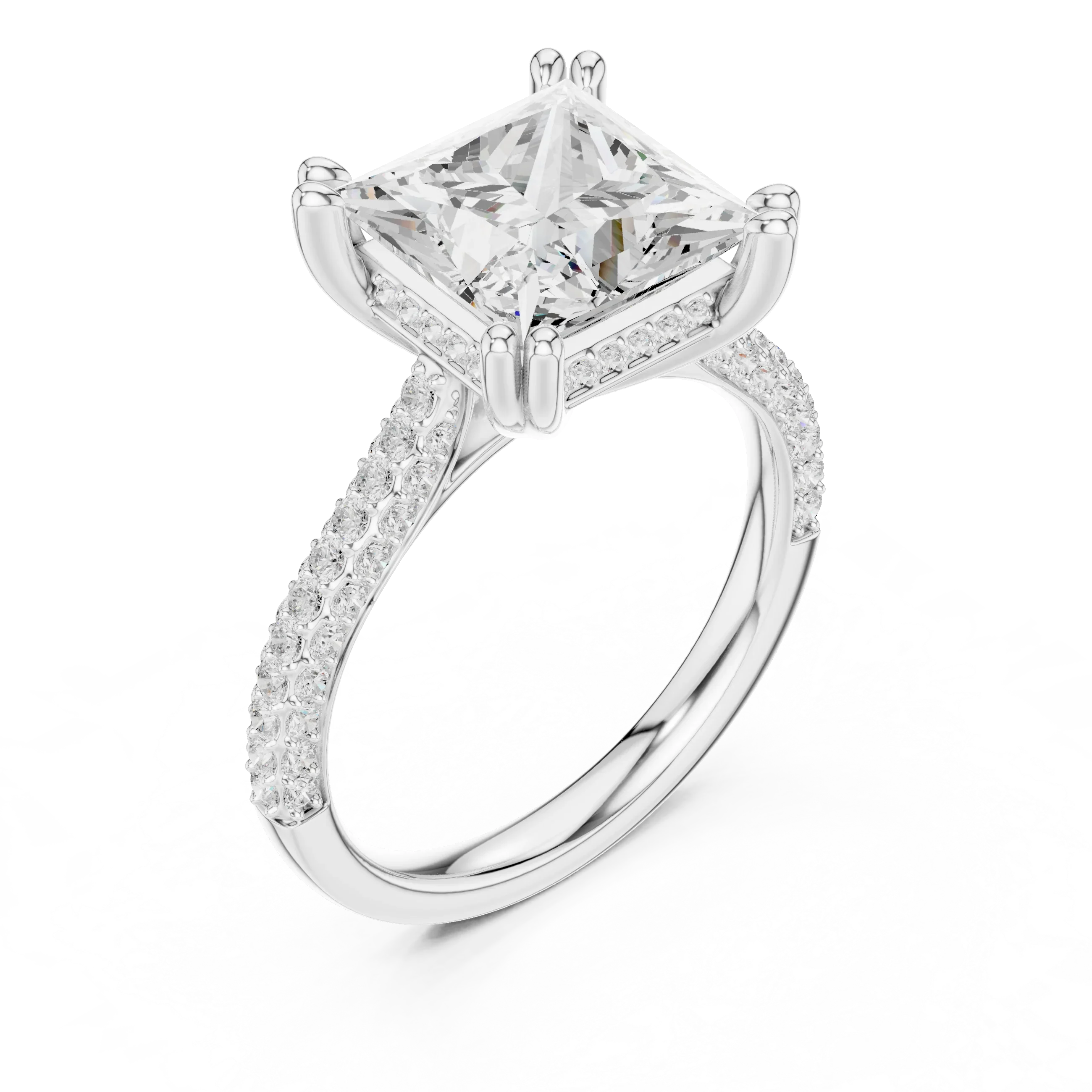 4.62 CTW Princess Cut Lab Grown Diamond Multi-Row Pave Hidden Halo Wedding Ring