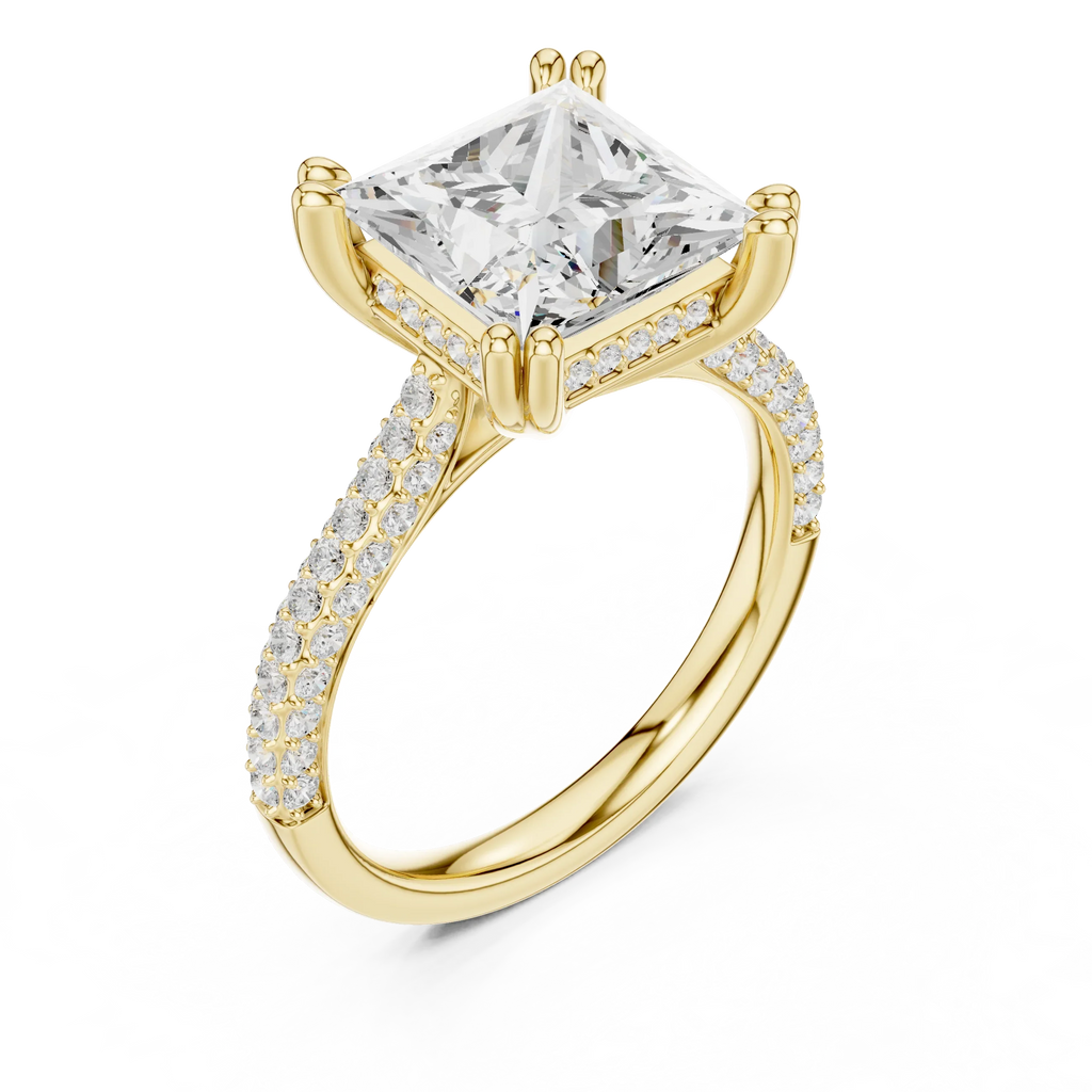 4.62 CTW Princess Cut Lab Grown Diamond Multi-Row Pave Hidden Halo Wedding Ring