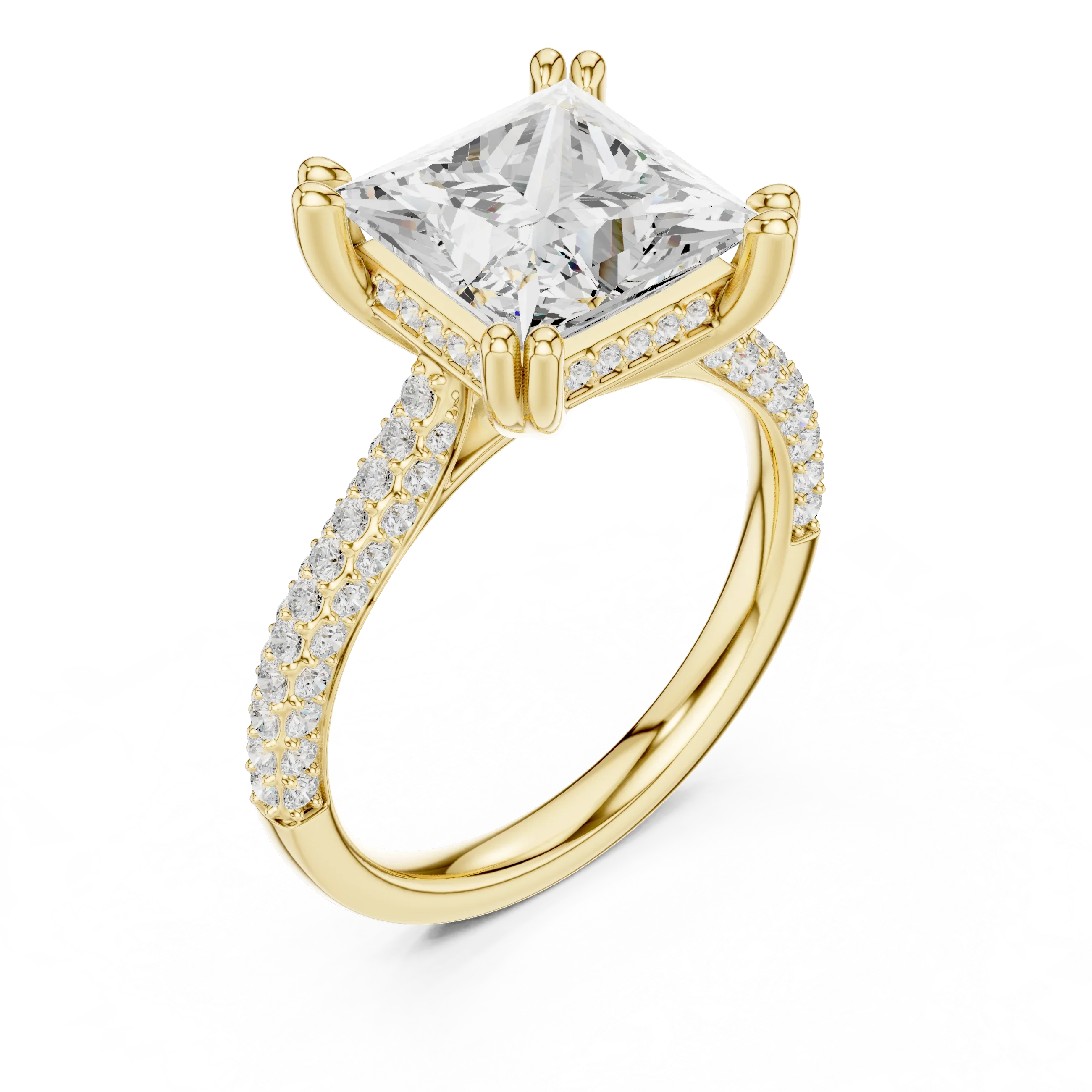 4.62 CTW Princess Cut Lab Grown Diamond Multi-Row Pave Hidden Halo Wedding Ring