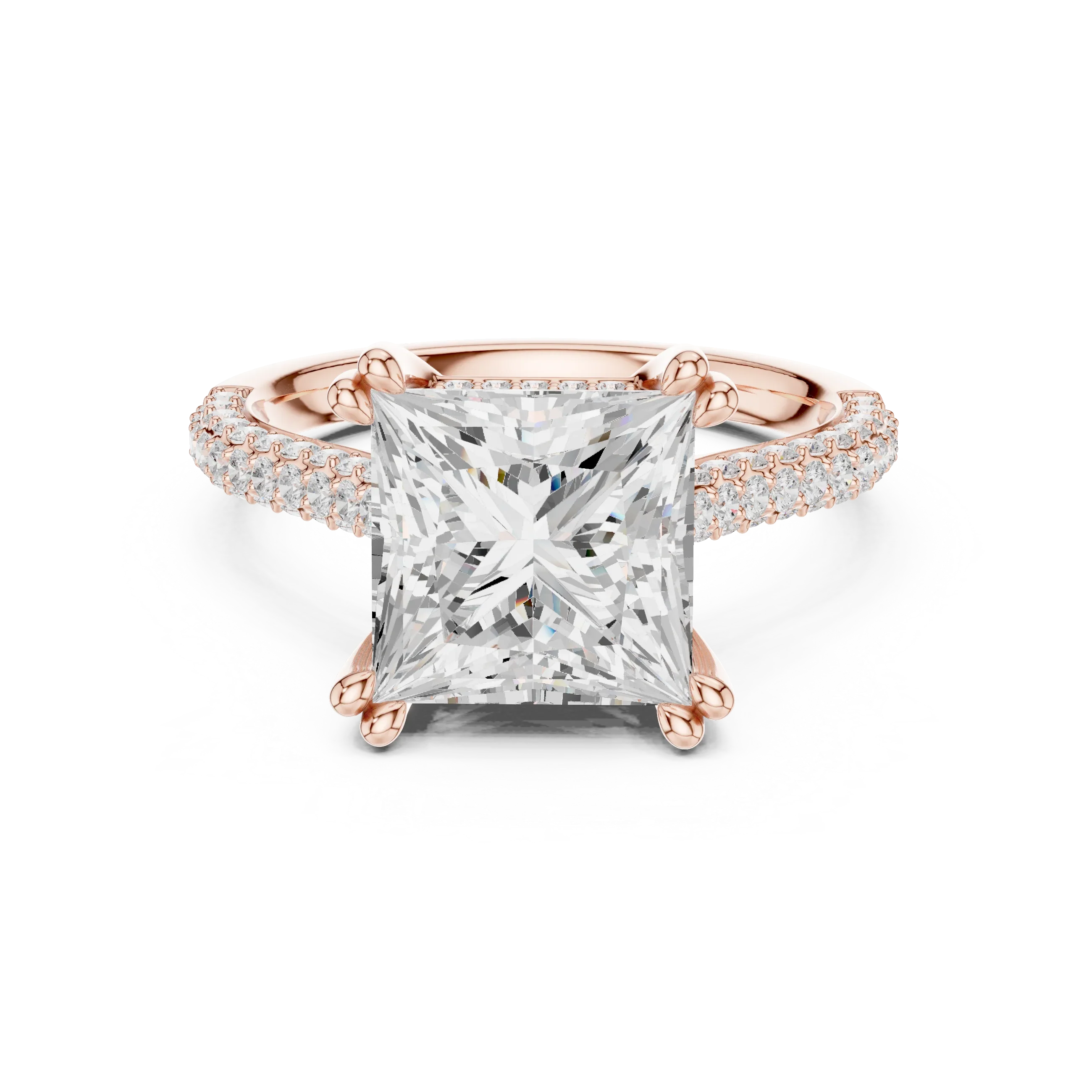 4.62 CTW Princess Cut Lab Grown Diamond Multi-Row Pave Hidden Halo Wedding Ring