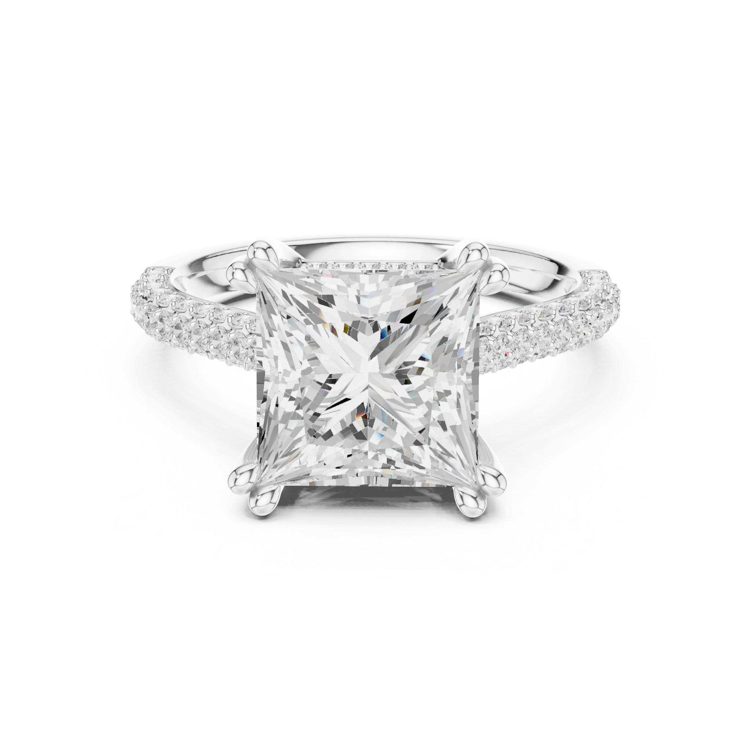 4.62 CTW Princess Cut Lab Grown Diamond Multi-Row Pave Hidden Halo Wedding Ring