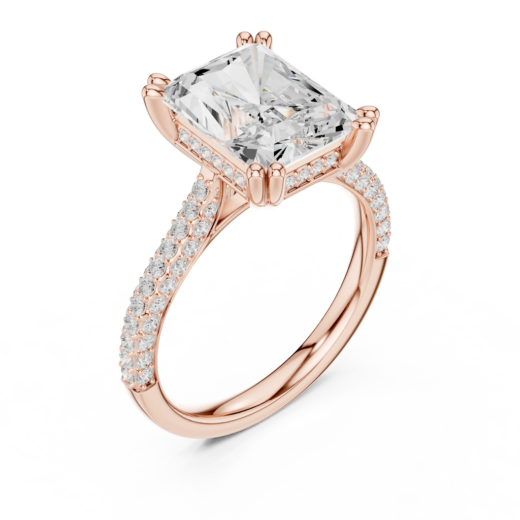 4.62 CTW Radiant Cut Lab Grown Diamond Multi-Row Pave Hidden Halo Wedding Ring