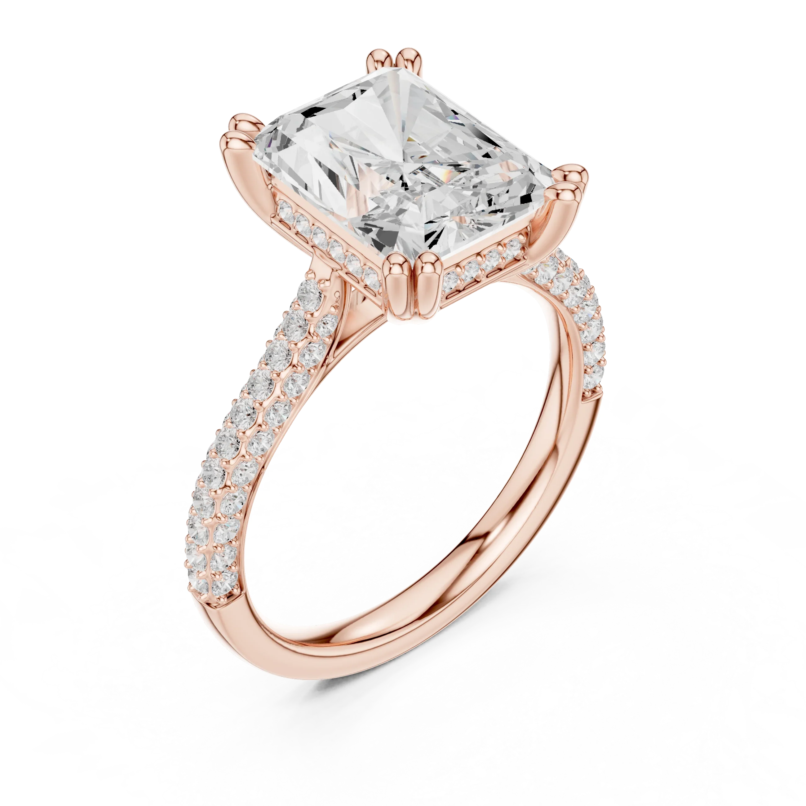 4.62 CTW Radiant Cut Lab Grown Diamond Multi-Row Pave Hidden Halo Wedding Ring