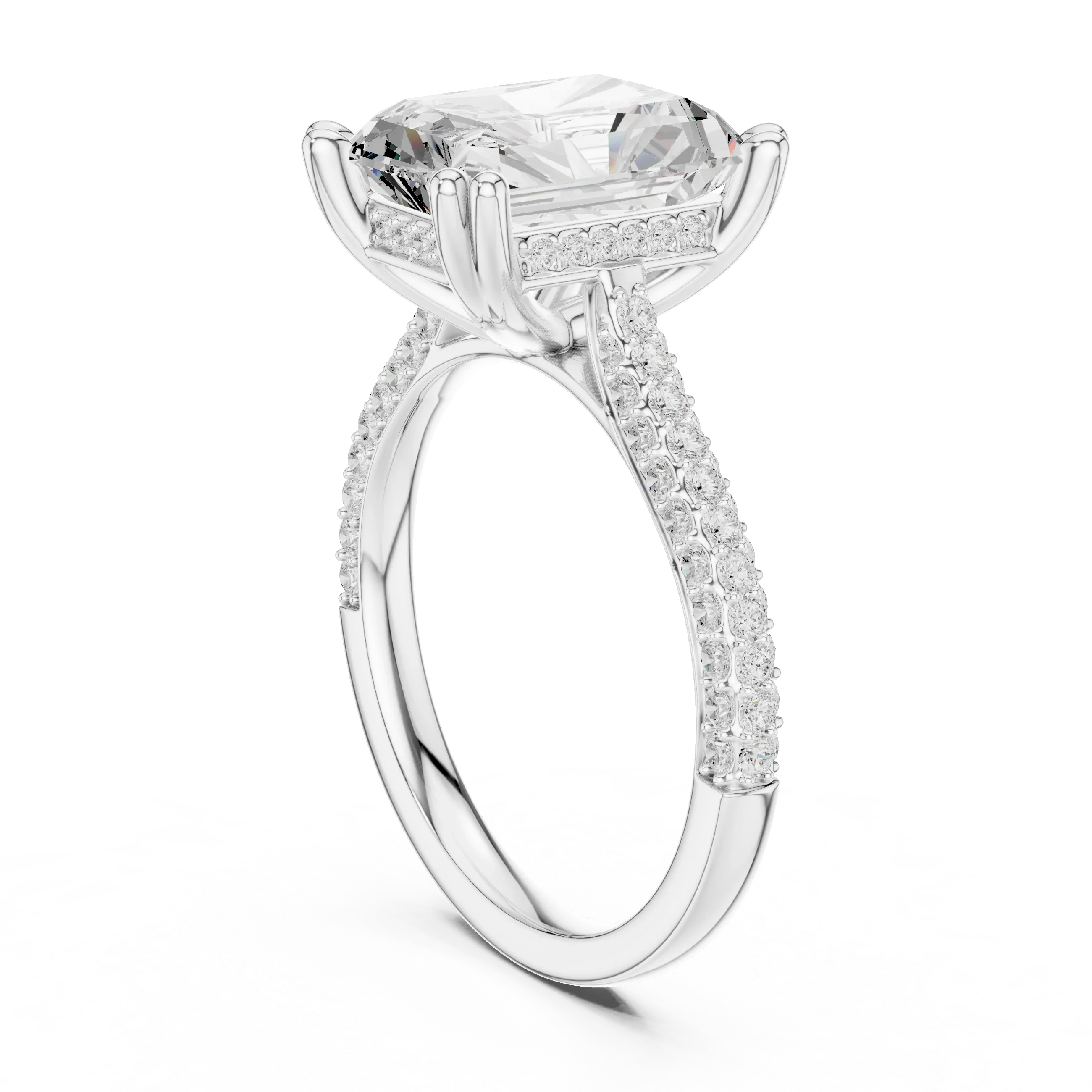 4.62 CTW Radiant Cut Lab Grown Diamond Multi-Row Pave Hidden Halo Wedding Ring