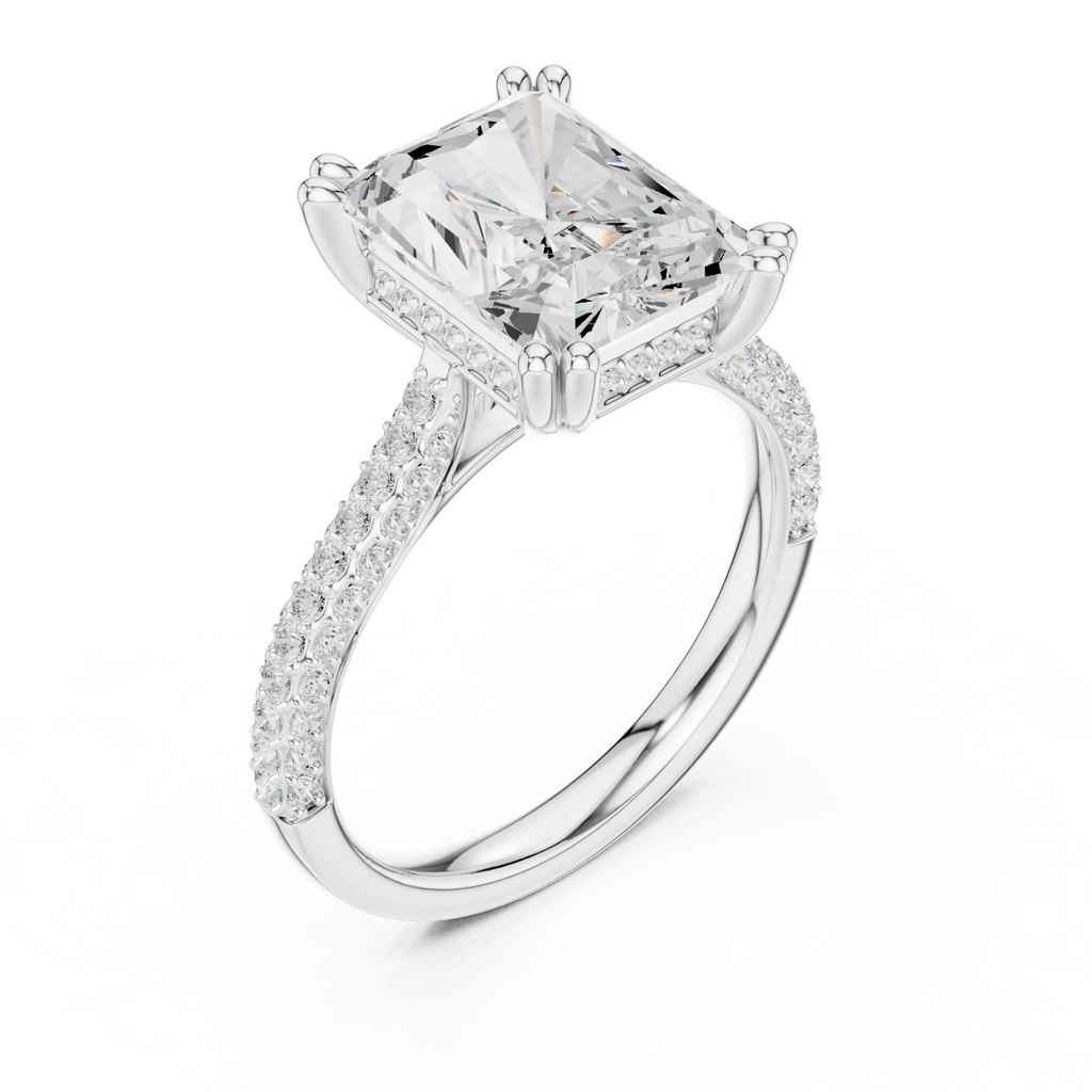 4.62 CTW Radiant Cut Lab Grown Diamond Multi-Row Pave Hidden Halo Wedding Ring