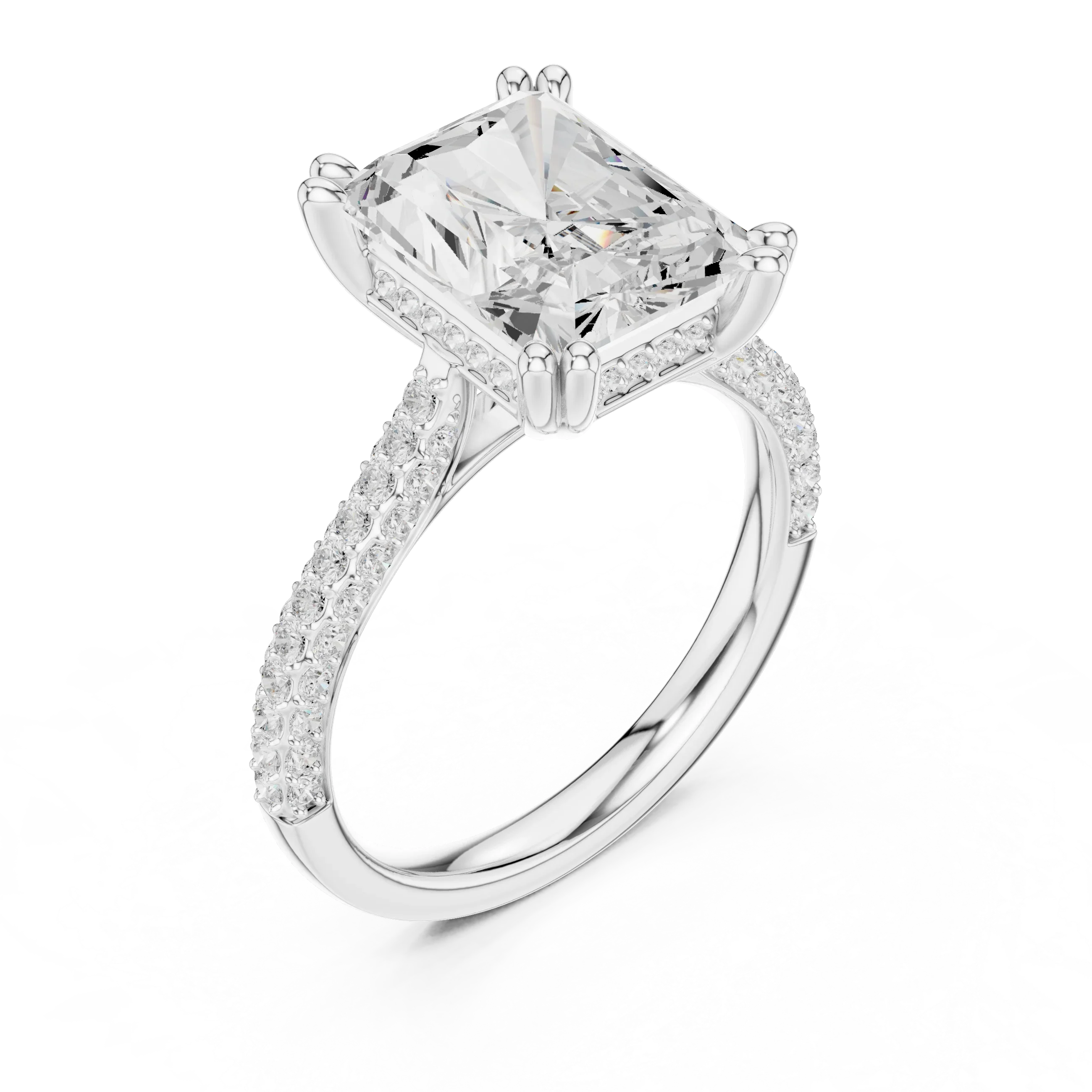 4.62 CTW Radiant Cut Lab Grown Diamond Multi-Row Pave Hidden Halo Wedding Ring