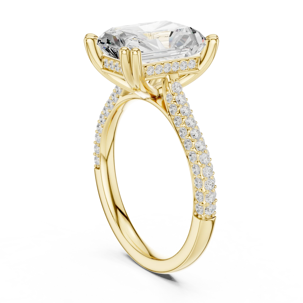 4.62 CTW Radiant Cut Lab Grown Diamond Multi-Row Pave Hidden Halo Wedding Ring