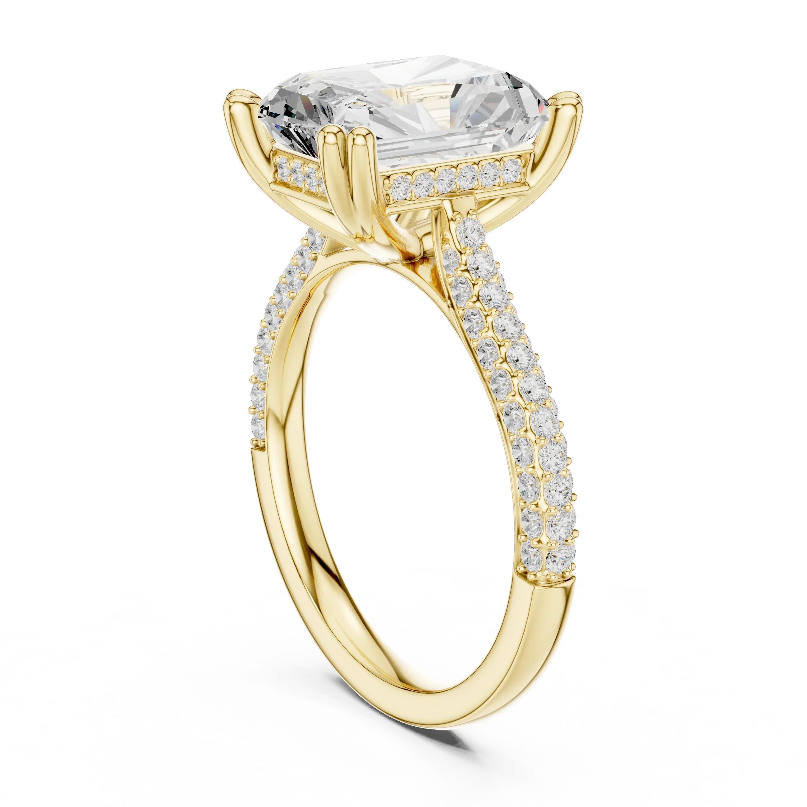 4.62 CTW Radiant Cut Lab Grown Diamond Multi-Row Pave Hidden Halo Wedding Ring