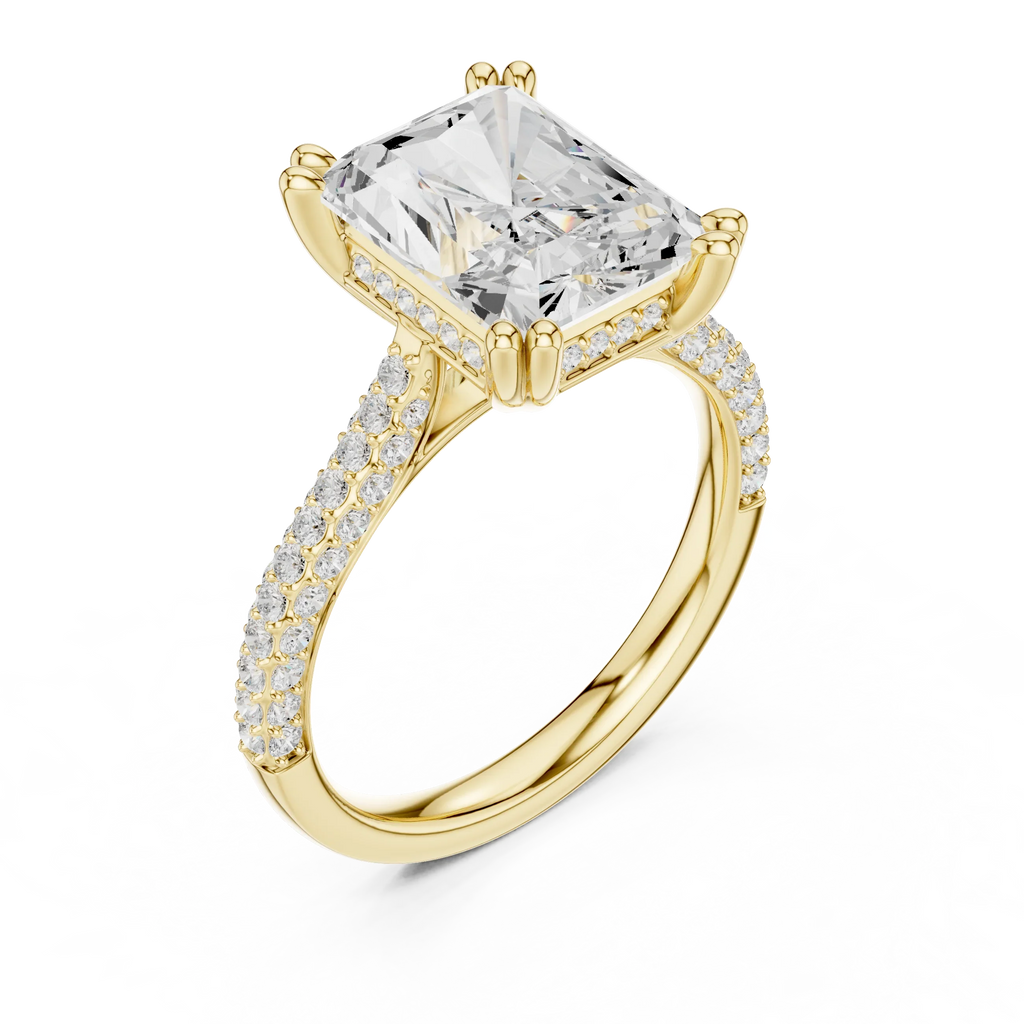 4.62 CTW Radiant Cut Lab Grown Diamond Multi-Row Pave Hidden Halo Wedding Ring