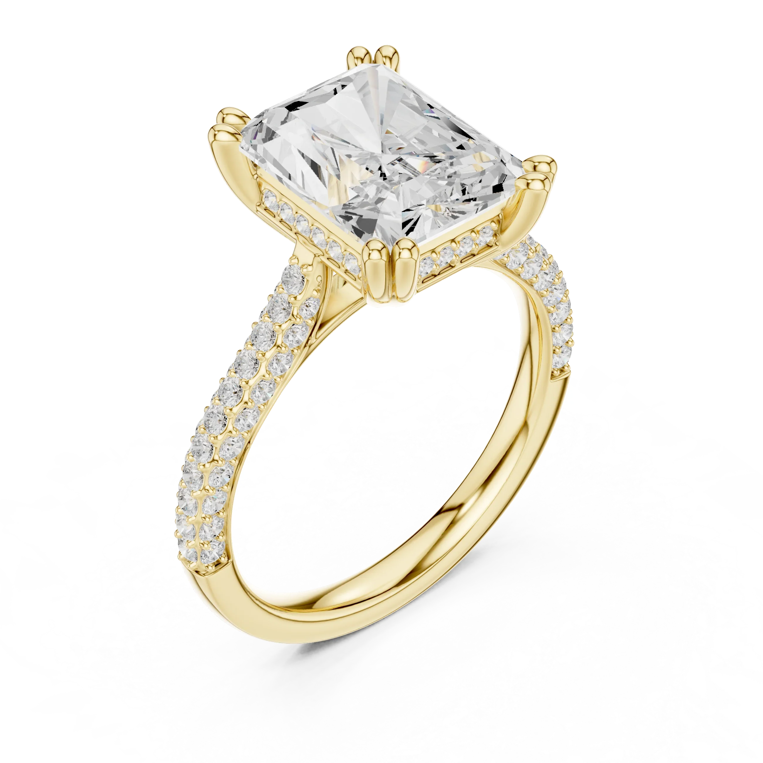 4.62 CTW Radiant Cut Lab Grown Diamond Multi-Row Pave Hidden Halo Wedding Ring