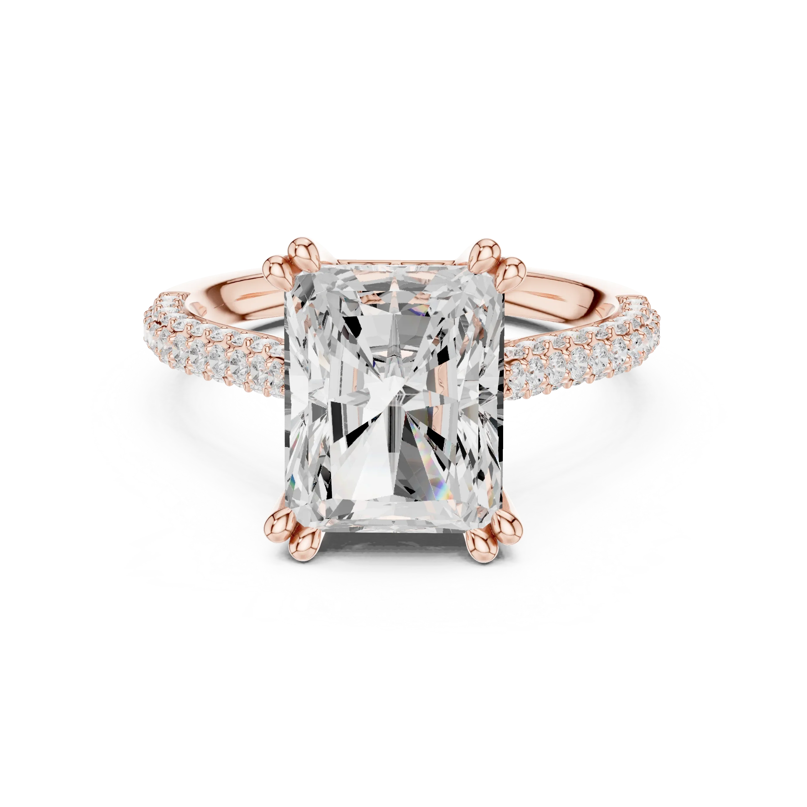 4.62 CTW Radiant Cut Lab Grown Diamond Multi-Row Pave Hidden Halo Wedding Ring