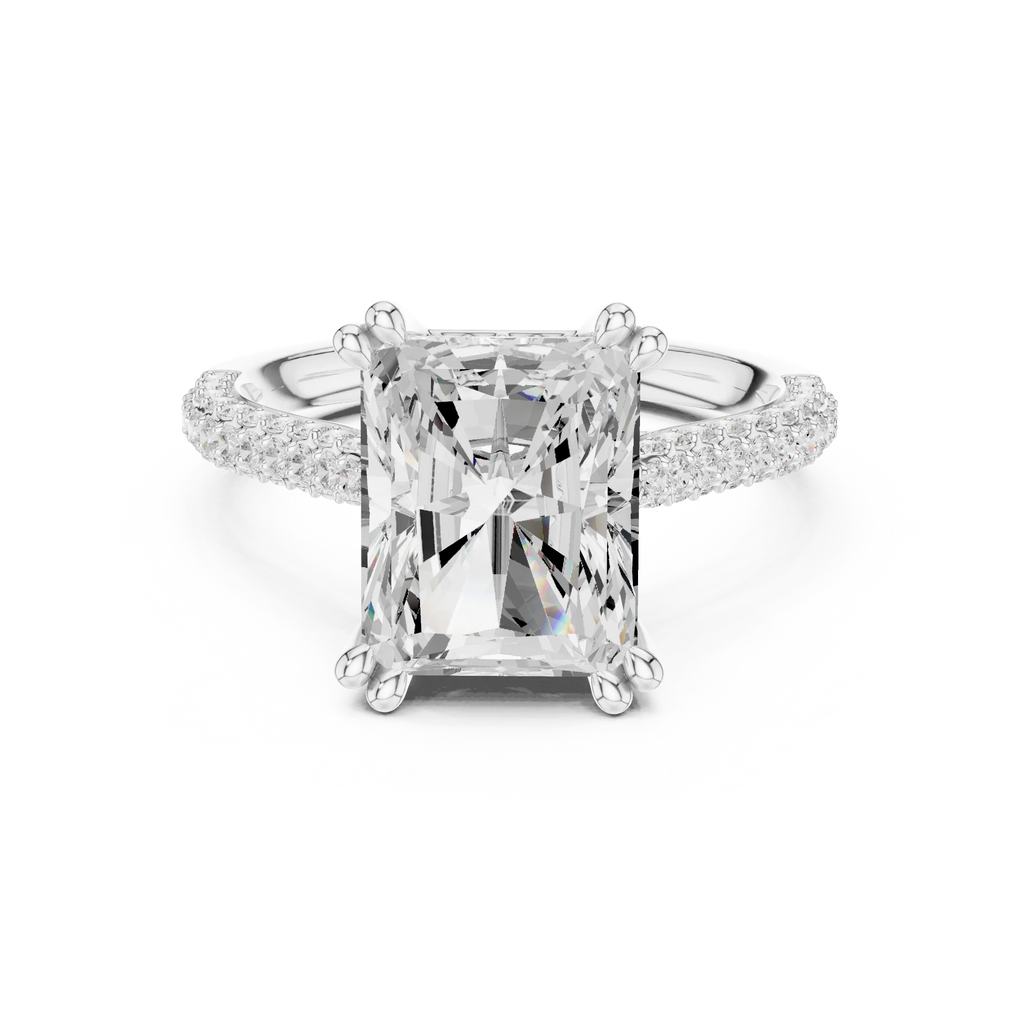 4.62 CTW Radiant Cut Lab Grown Diamond Multi-Row Pave Hidden Halo Wedding Ring