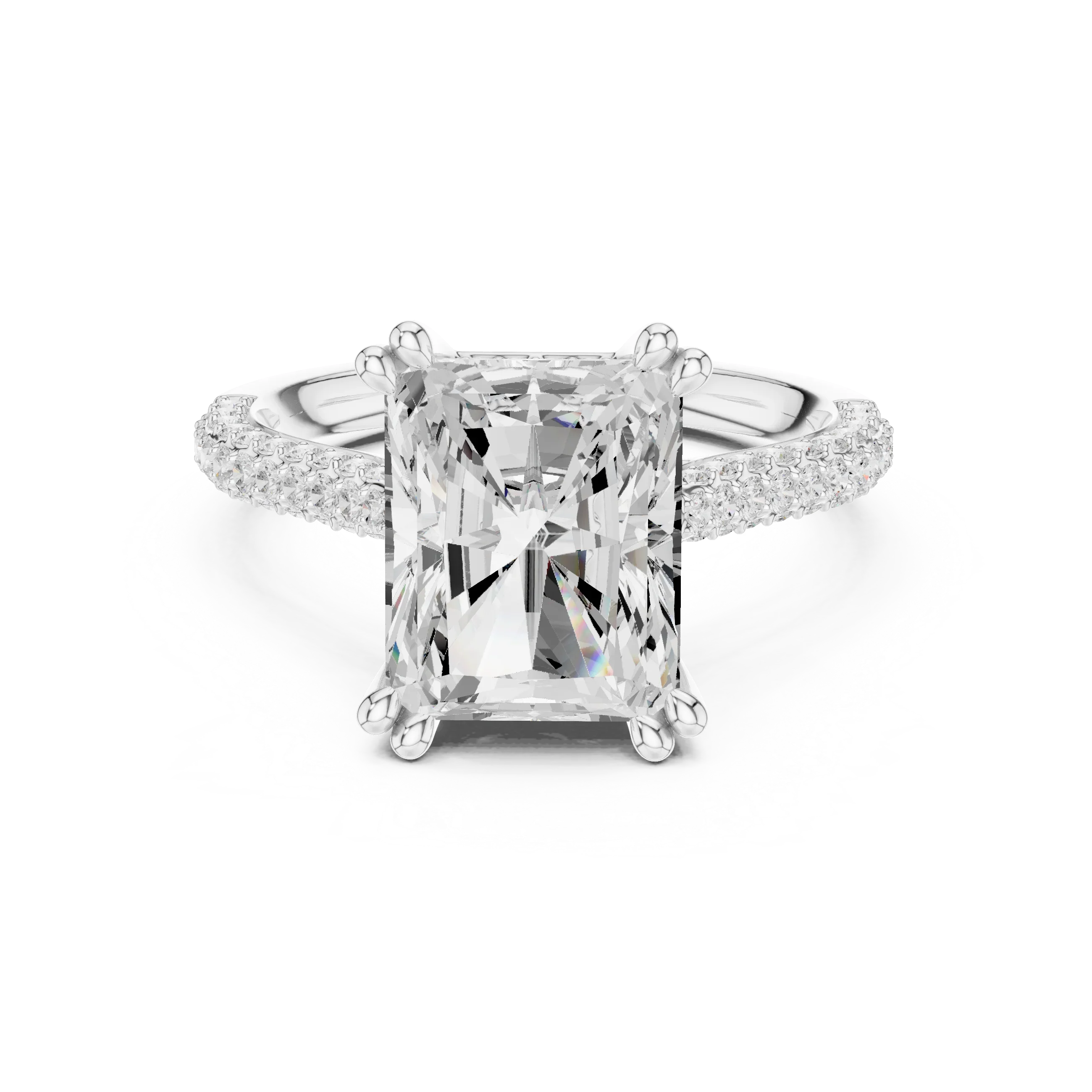 4.62 CTW Radiant Cut Lab Grown Diamond Multi-Row Pave Hidden Halo Wedding Ring