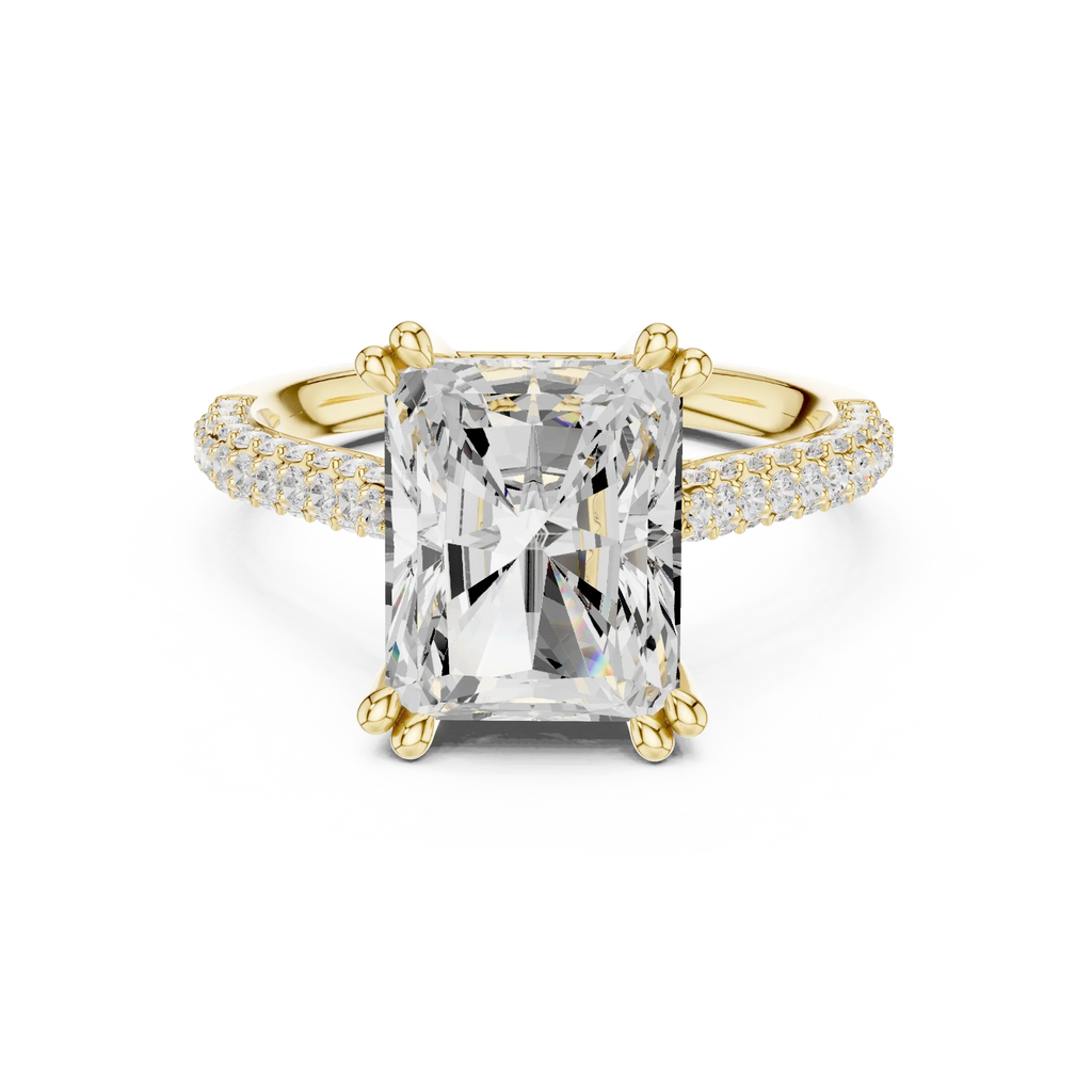 4.62 CTW Radiant Cut Lab Grown Diamond Multi-Row Pave Hidden Halo Wedding Ring