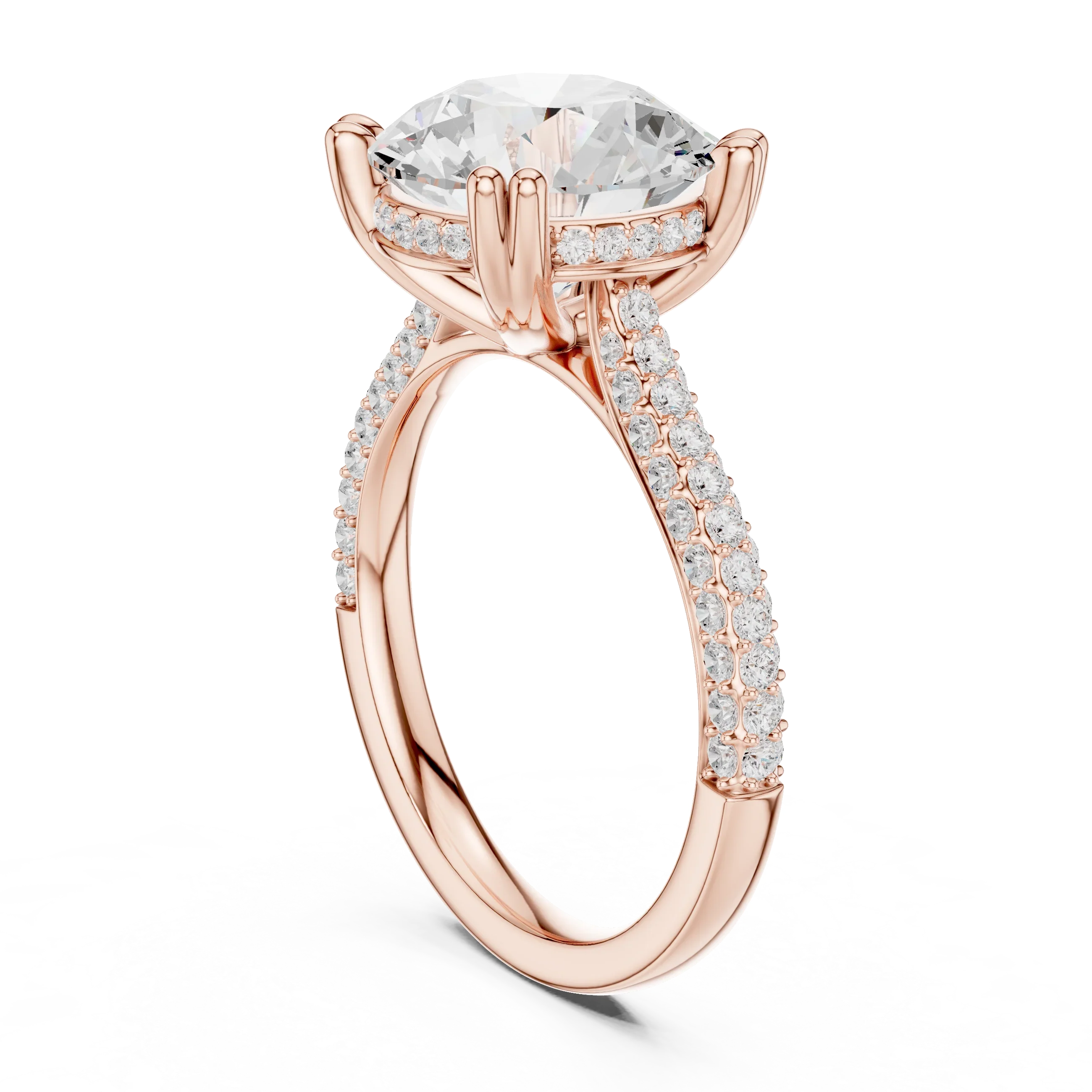 4.62 CTW Round Cut Lab Grown Diamond Multi-Row Pave Hidden Halo Wedding Ring