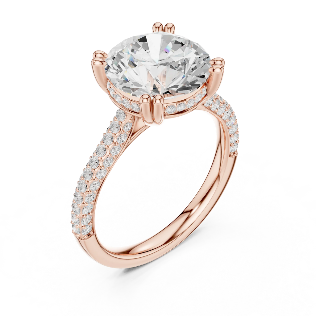 4.62 CTW Round Cut Lab Grown Diamond Multi-Row Pave Hidden Halo Wedding Ring
