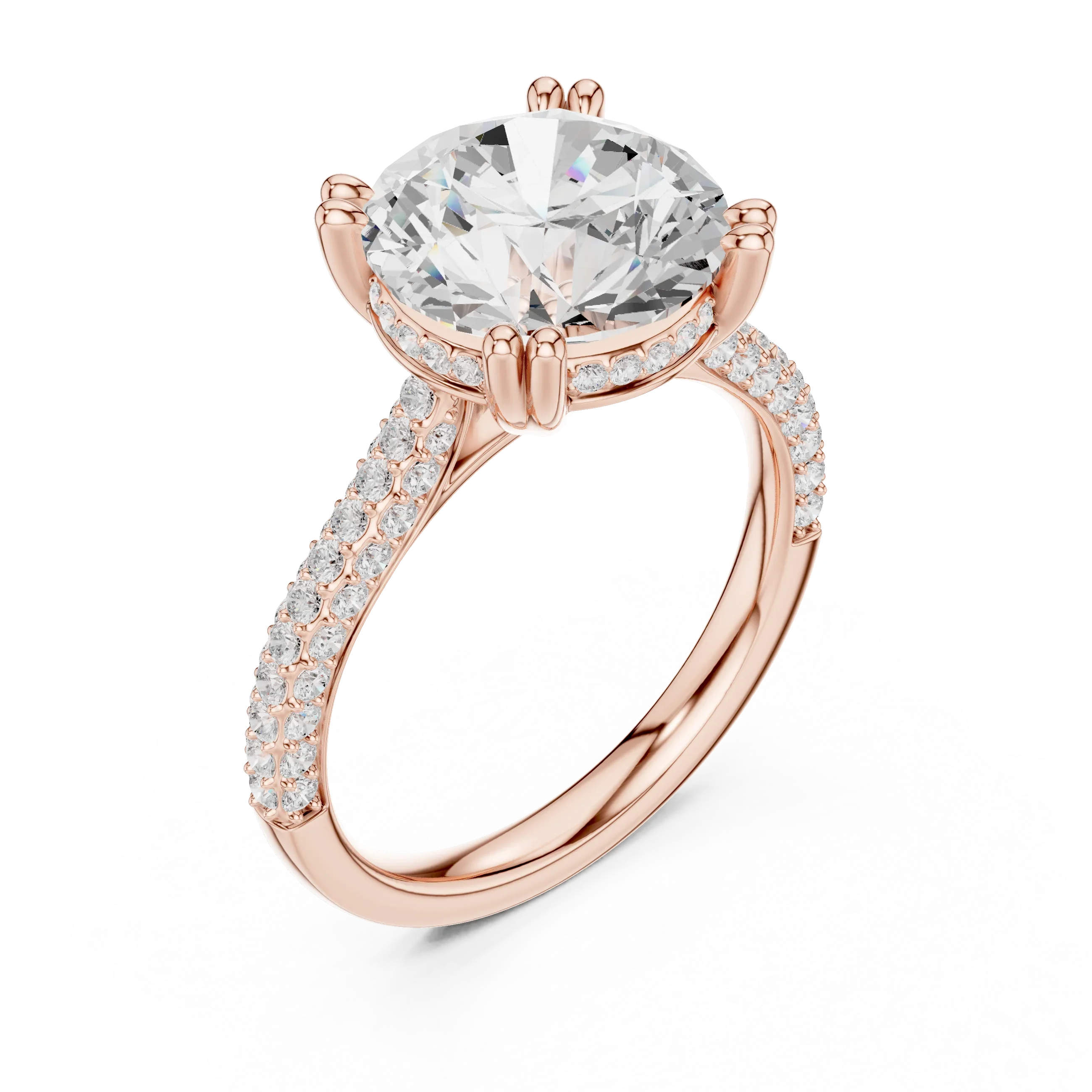 4.62 CTW Round Cut Lab Grown Diamond Multi-Row Pave Hidden Halo Wedding Ring