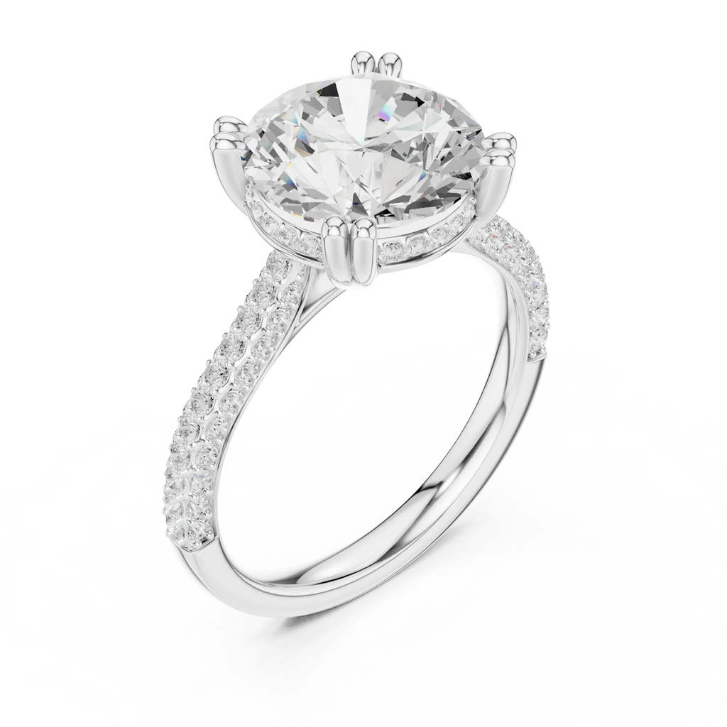 4.62 CTW Round Cut Lab Grown Diamond Multi-Row Pave Hidden Halo Wedding Ring