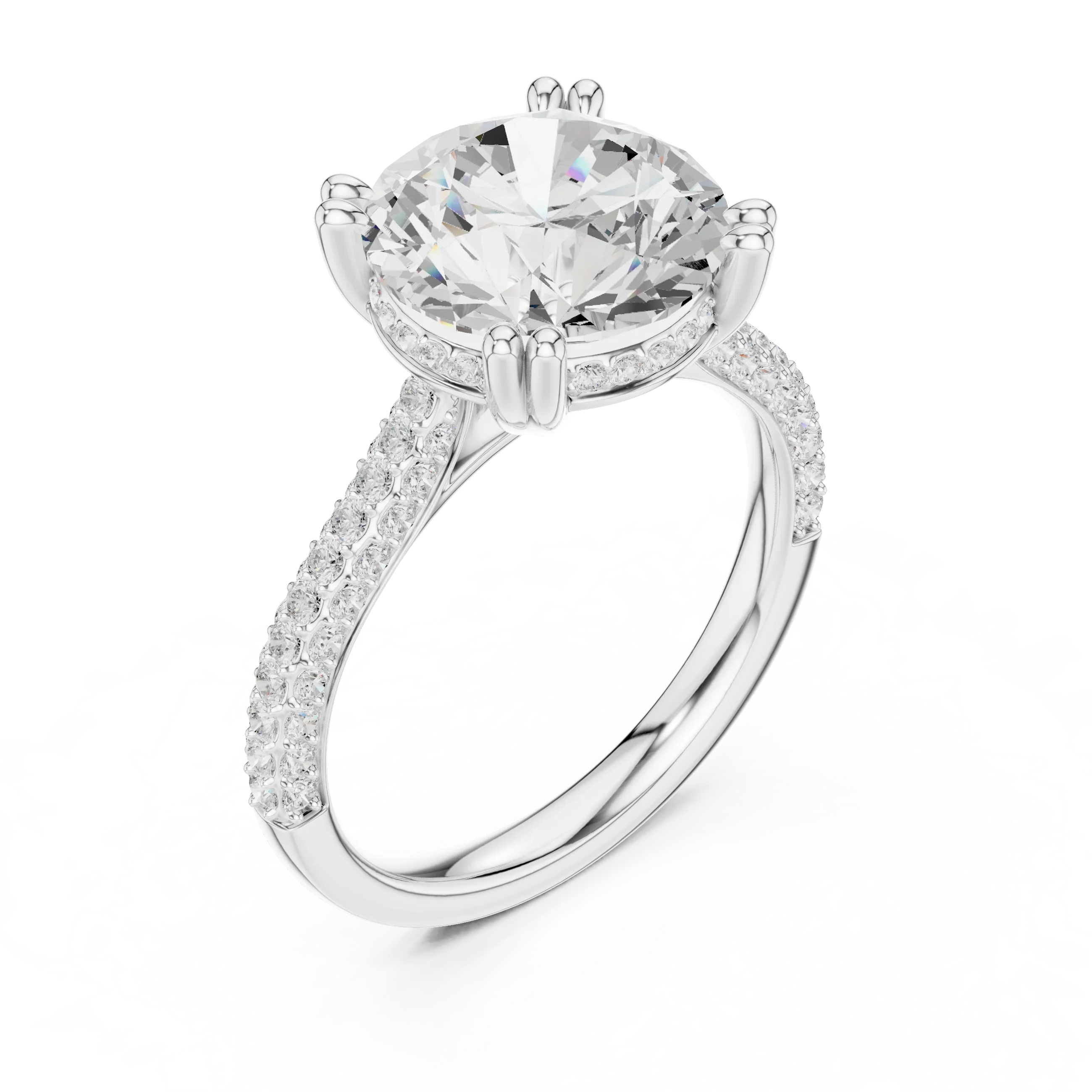 4.62 CTW Round Cut Lab Grown Diamond Multi-Row Pave Hidden Halo Wedding Ring
