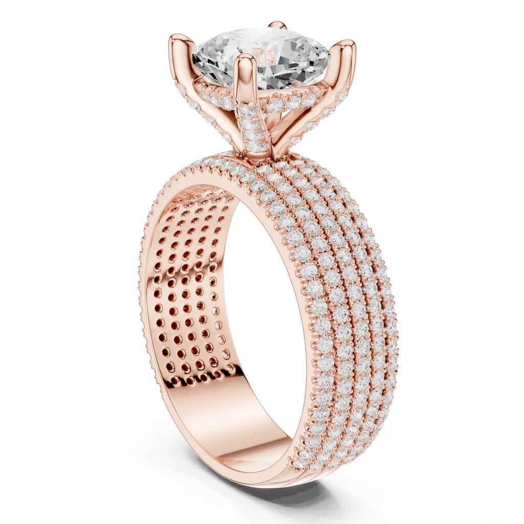 14K White Gold 4.26 CTW Cushion Cut Lab Grown Multi-Row Hidden Halo Engagement Diamond Ring