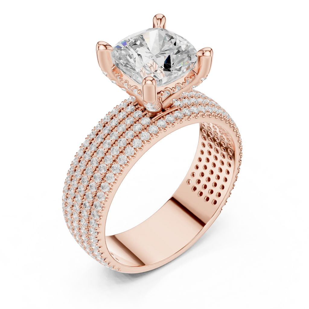 14K White Gold 4.26 CTW Cushion Cut Lab Grown Multi-Row Hidden Halo Engagement Diamond Ring