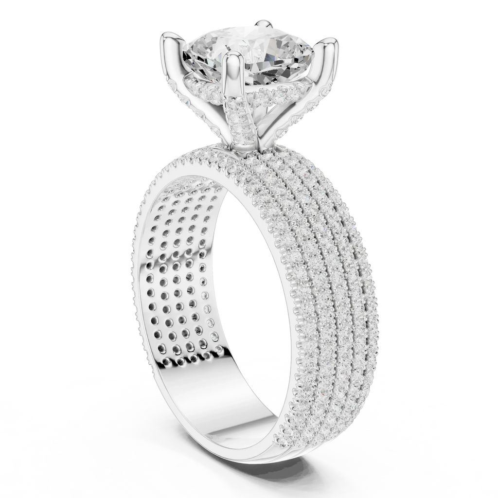 14K White Gold 4.26 CTW Cushion Cut Lab Grown Multi-Row Hidden Halo Engagement Diamond Ring
