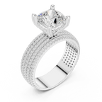 14K White Gold 4.26 CTW Cushion Cut Lab Grown Multi-Row Hidden Halo Engagement Diamond Ring