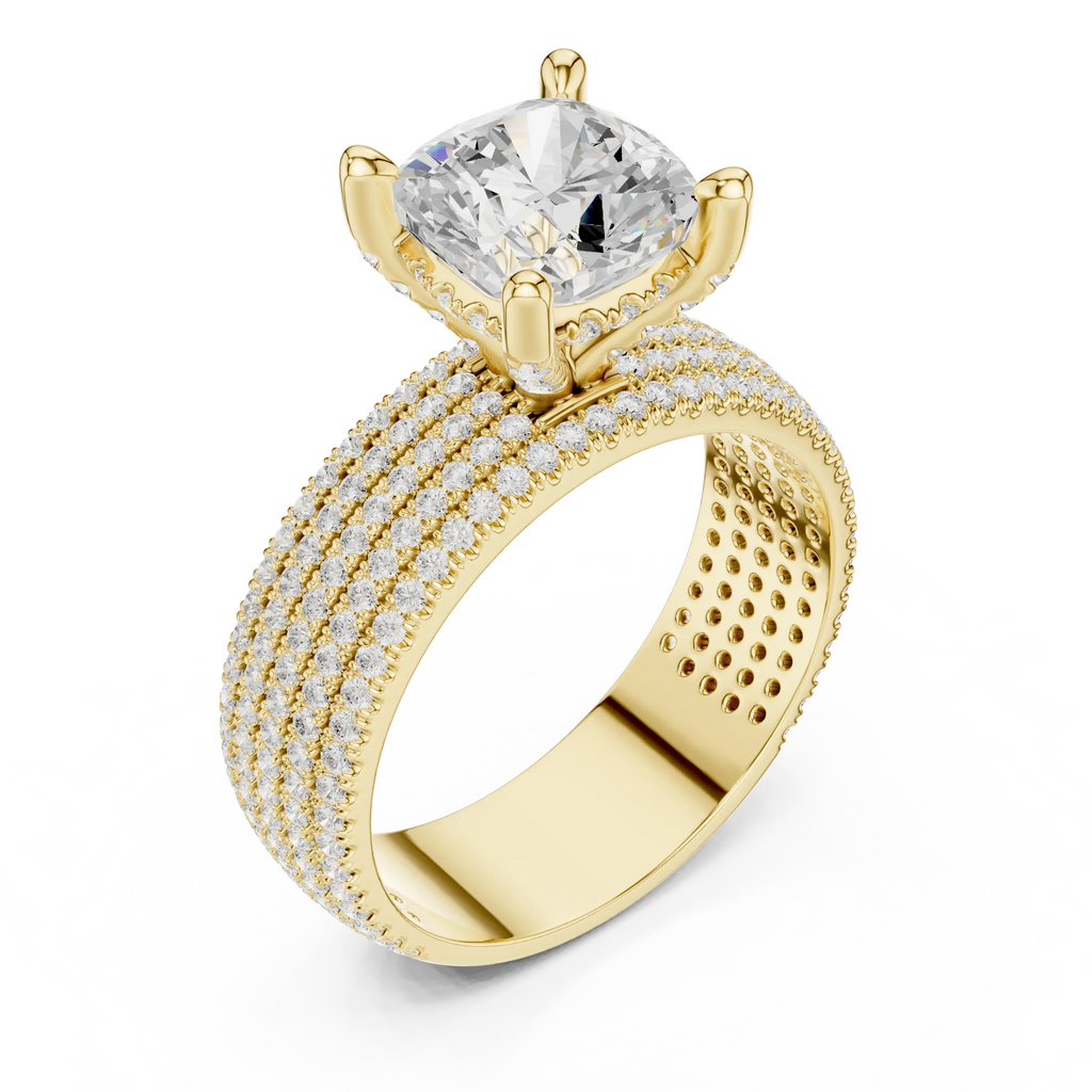 14K White Gold 4.26 CTW Cushion Cut Lab Grown Multi-Row Hidden Halo Engagement Diamond Ring