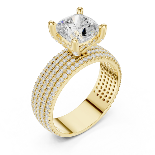 14K White Gold 4.26 CTW Cushion Cut Lab Grown Multi-Row Hidden Halo Engagement Diamond Ring