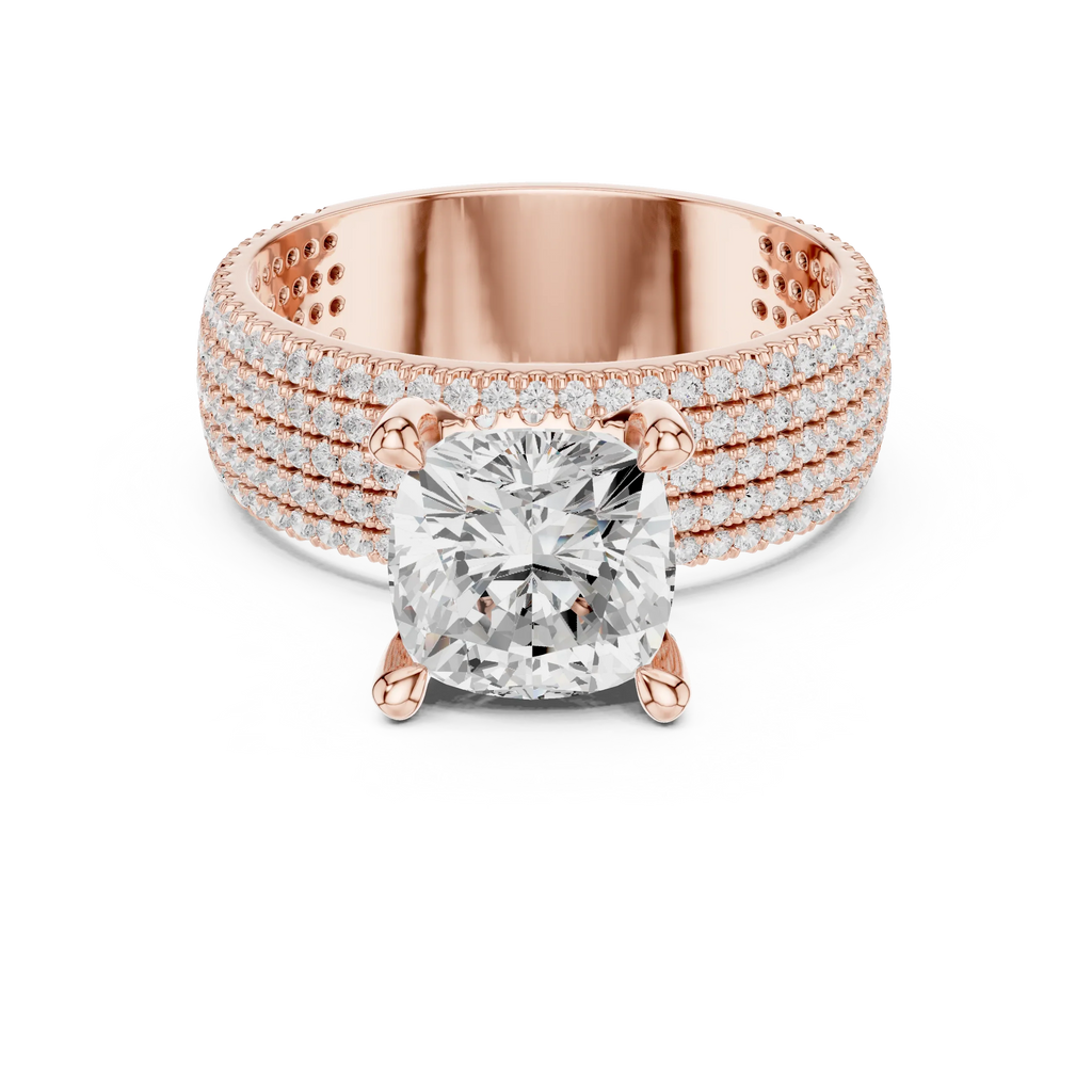 14K White Gold 4.26 CTW Cushion Cut Lab Grown Multi-Row Hidden Halo Engagement Diamond Ring