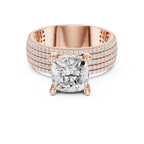 14K White Gold 4.26 CTW Cushion Cut Lab Grown Multi-Row Hidden Halo Engagement Diamond Ring