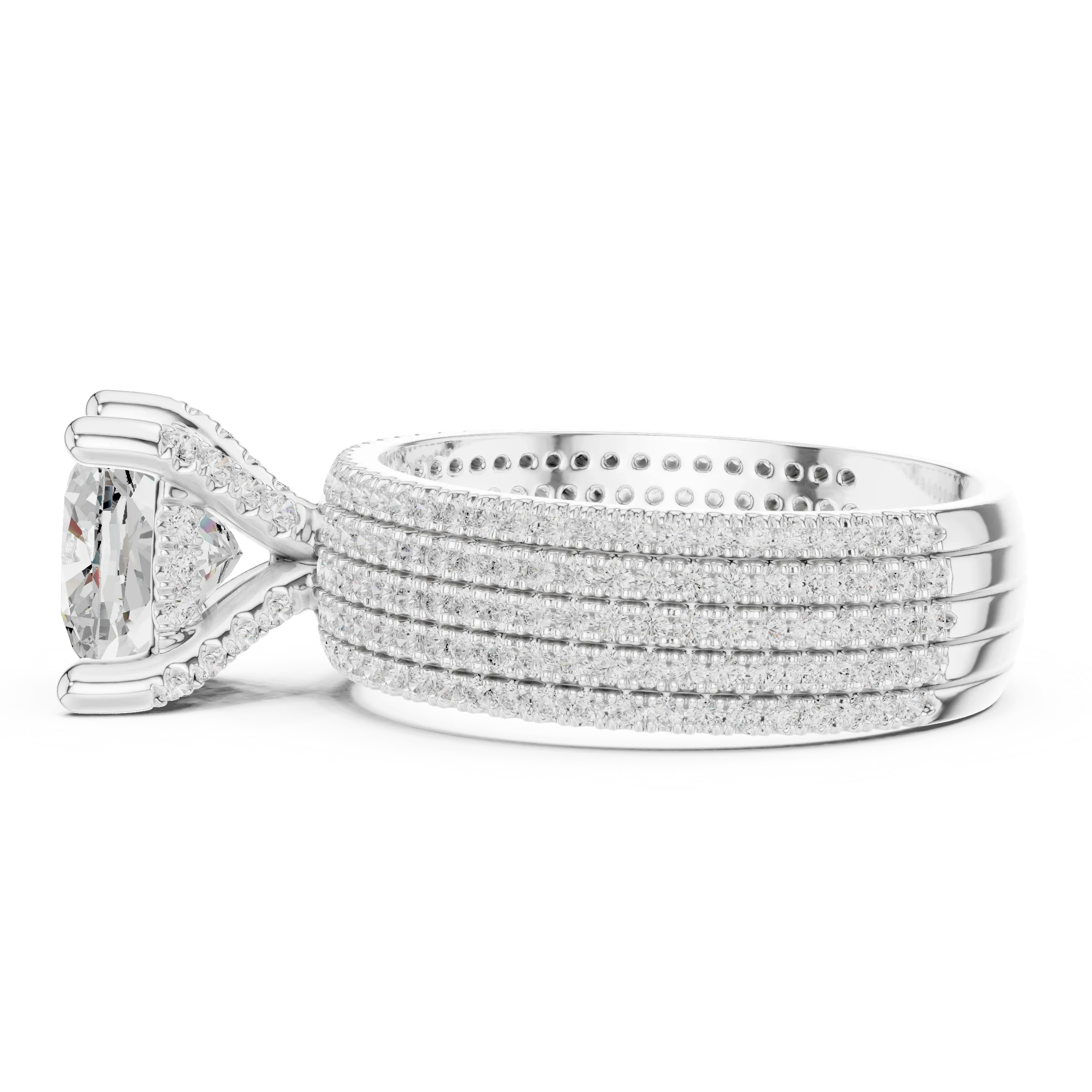 14K White Gold 4.26 CTW Cushion Cut Lab Grown Multi-Row Hidden Halo Engagement Diamond Ring