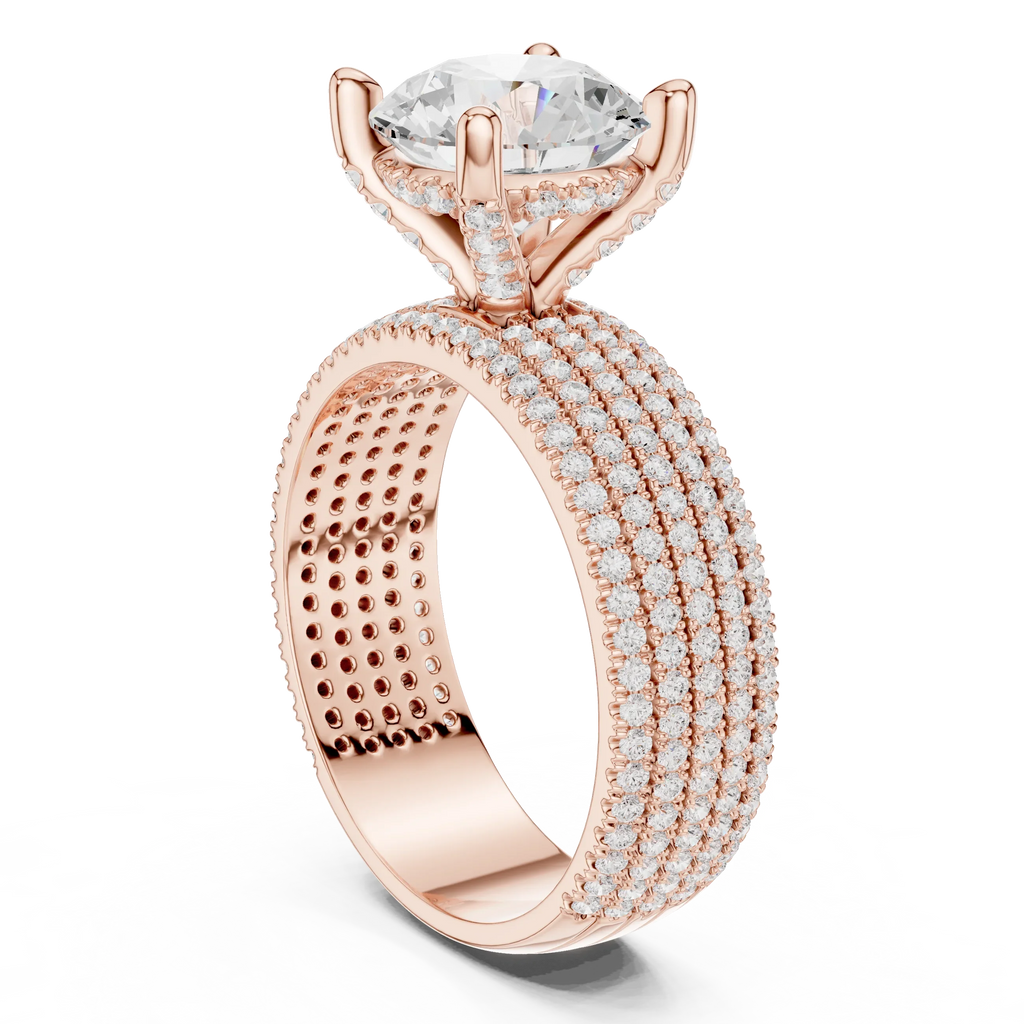 14K White Gold 4.26 CTW Round Cut Lab Grown Multi-Row Hidden Halo Engagement Diamond Ring