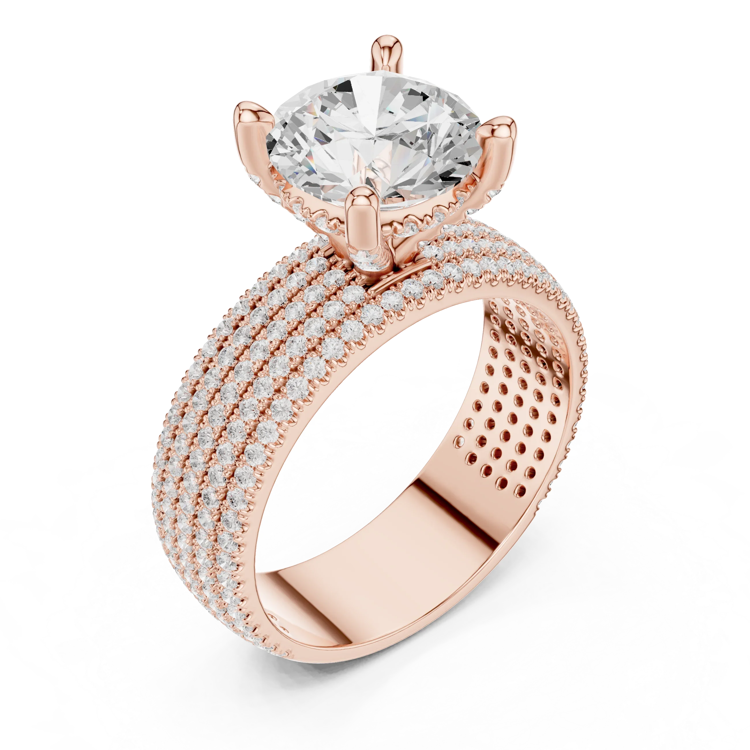 14K White Gold 4.26 CTW Round Cut Lab Grown Multi-Row Hidden Halo Engagement Diamond Ring