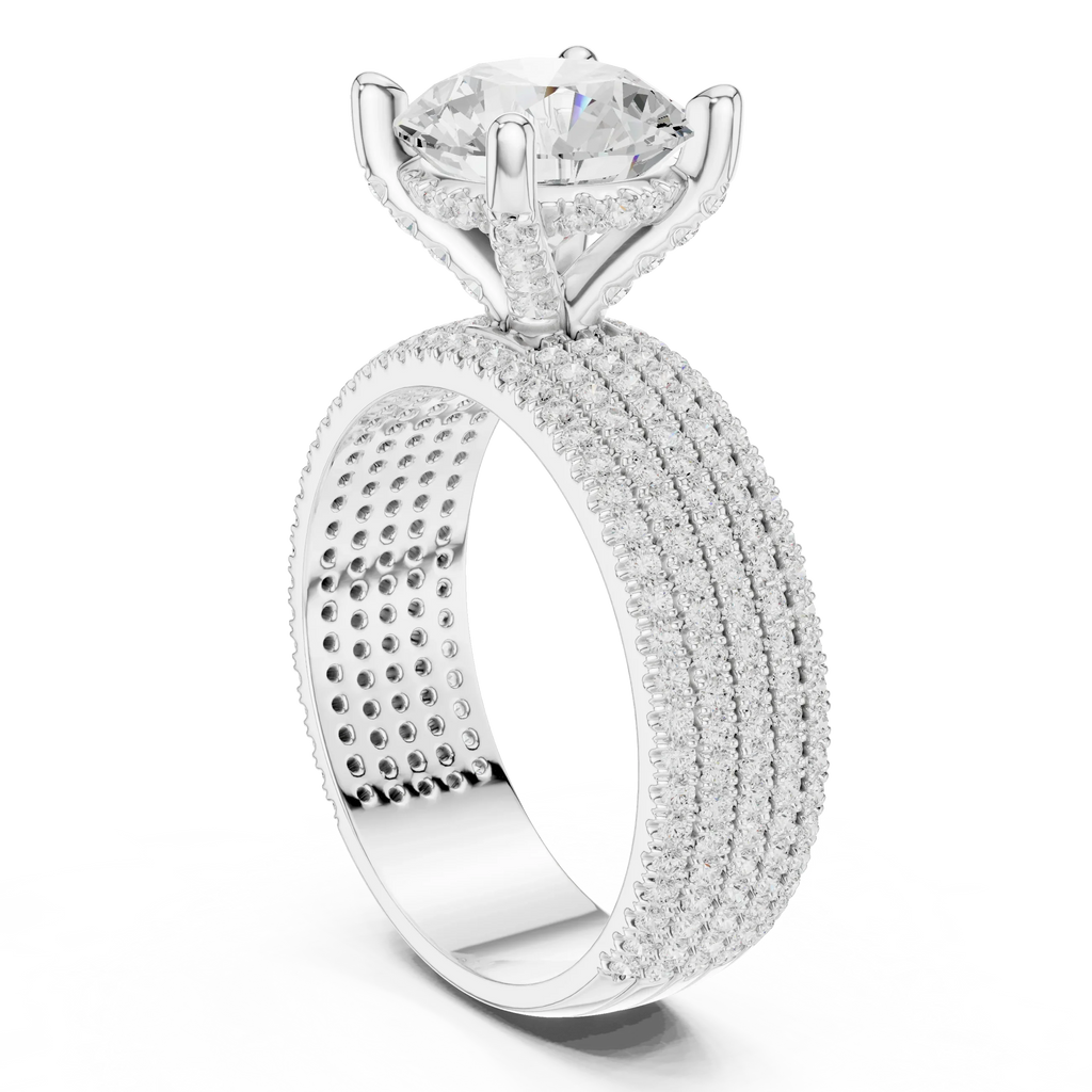 14K White Gold 4.26 CTW Round Cut Lab Grown Multi-Row Hidden Halo Engagement Diamond Ring