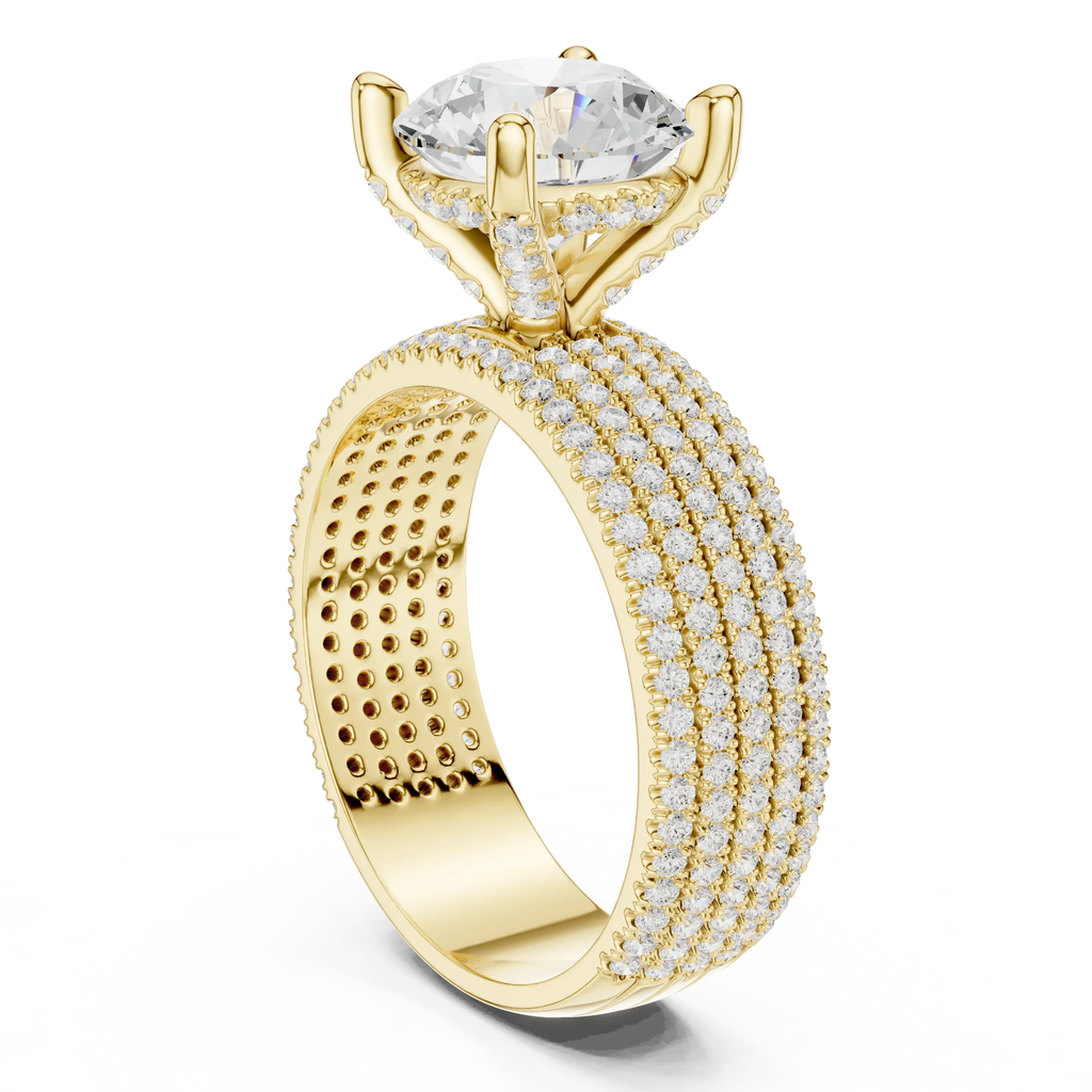 14K White Gold 4.26 CTW Round Cut Lab Grown Multi-Row Hidden Halo Engagement Diamond Ring