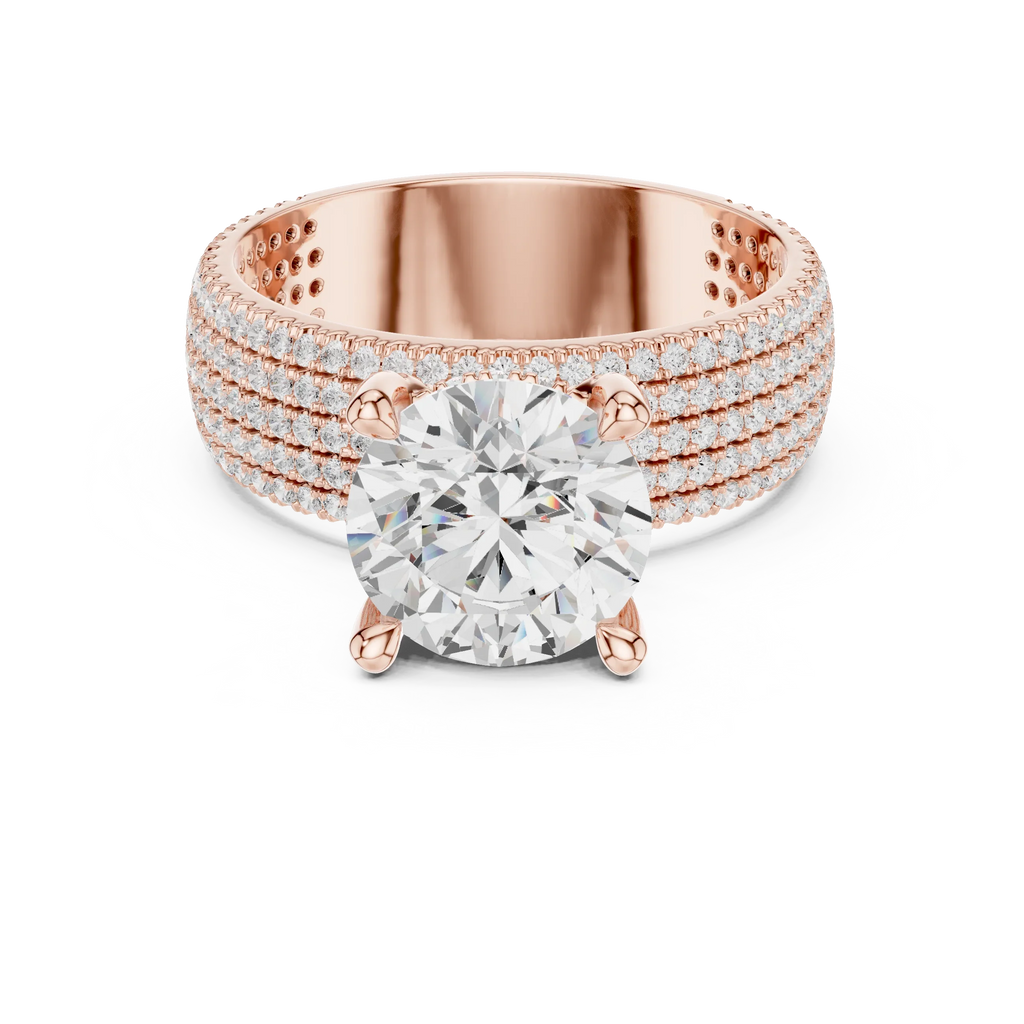 14K White Gold 4.26 CTW Round Cut Lab Grown Multi-Row Hidden Halo Engagement Diamond Ring