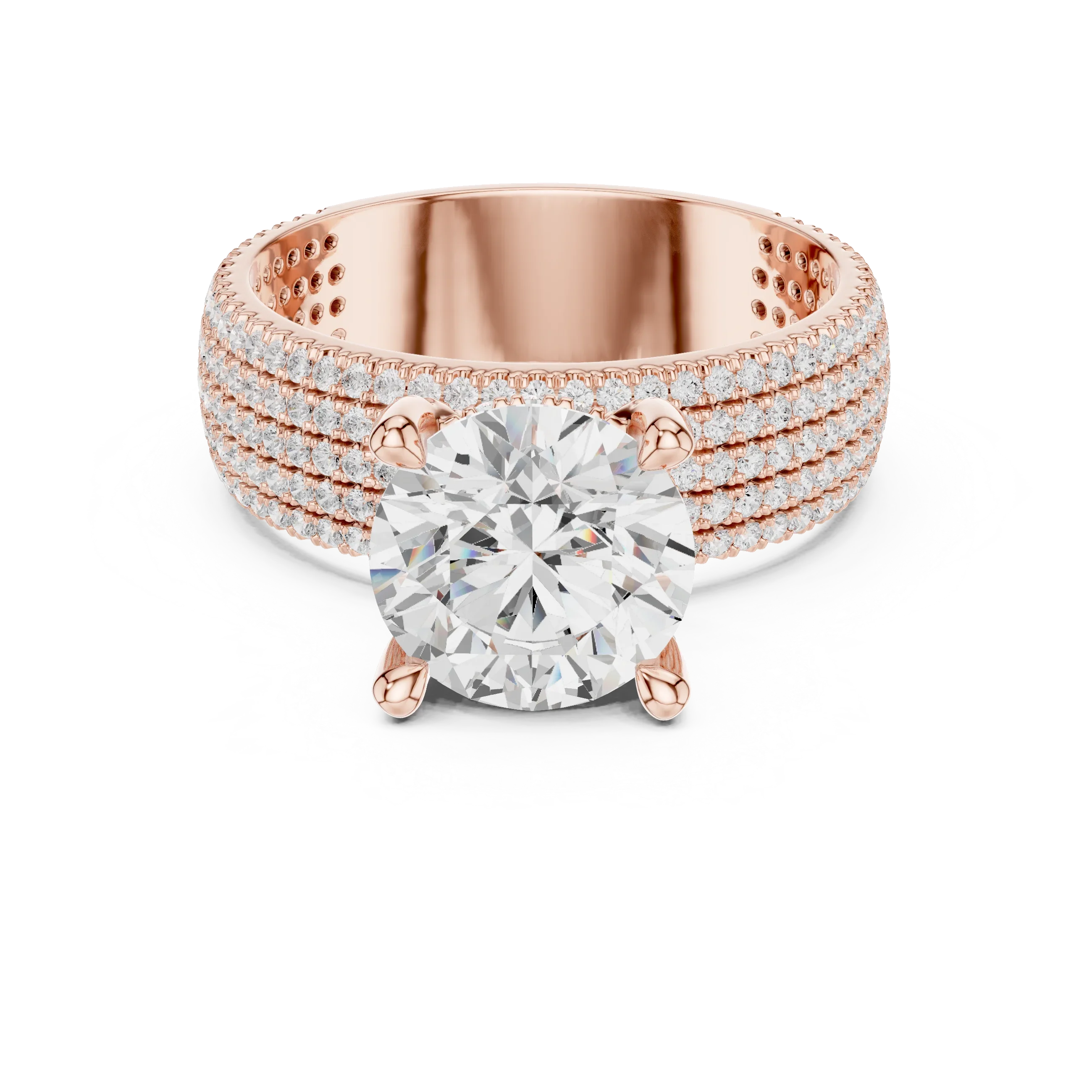 14K White Gold 4.26 CTW Round Cut Lab Grown Multi-Row Hidden Halo Engagement Diamond Ring