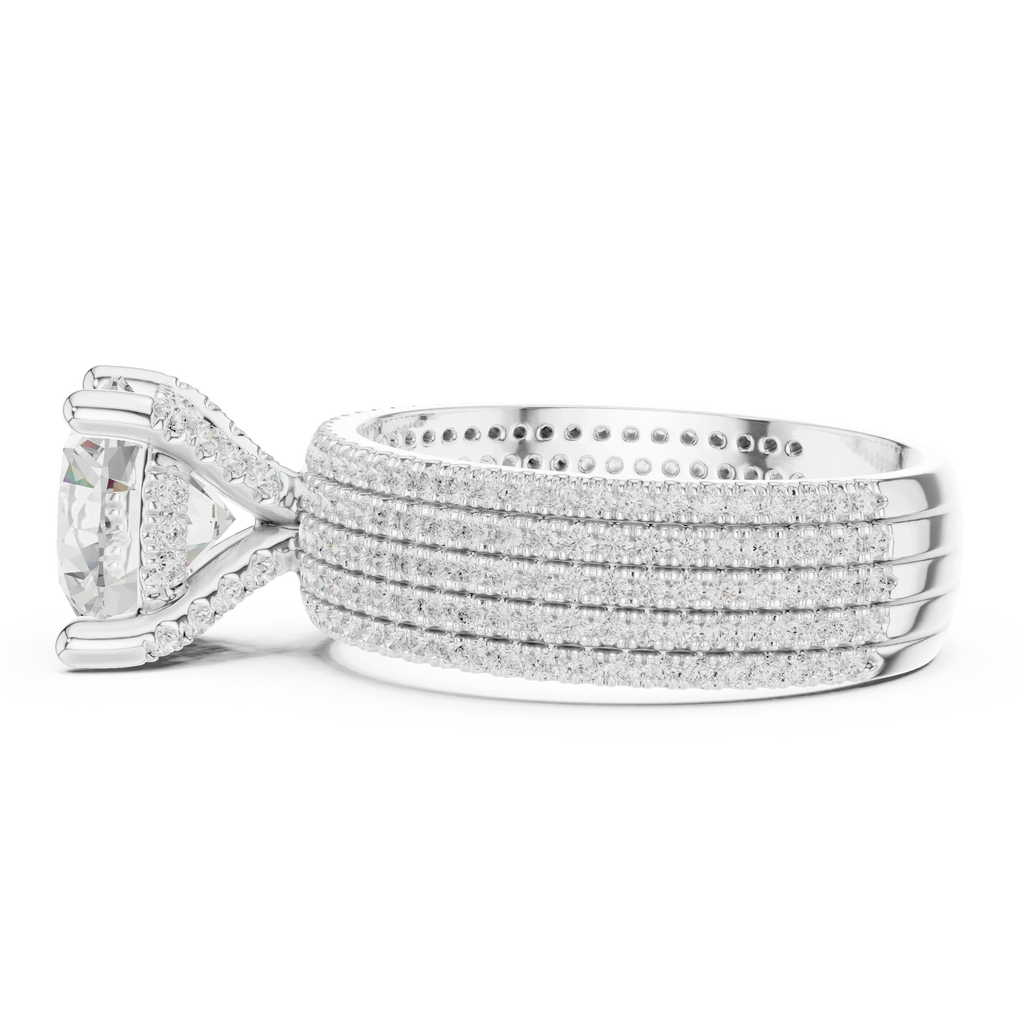 14K White Gold 4.26 CTW Round Cut Lab Grown Multi-Row Hidden Halo Engagement Diamond Ring